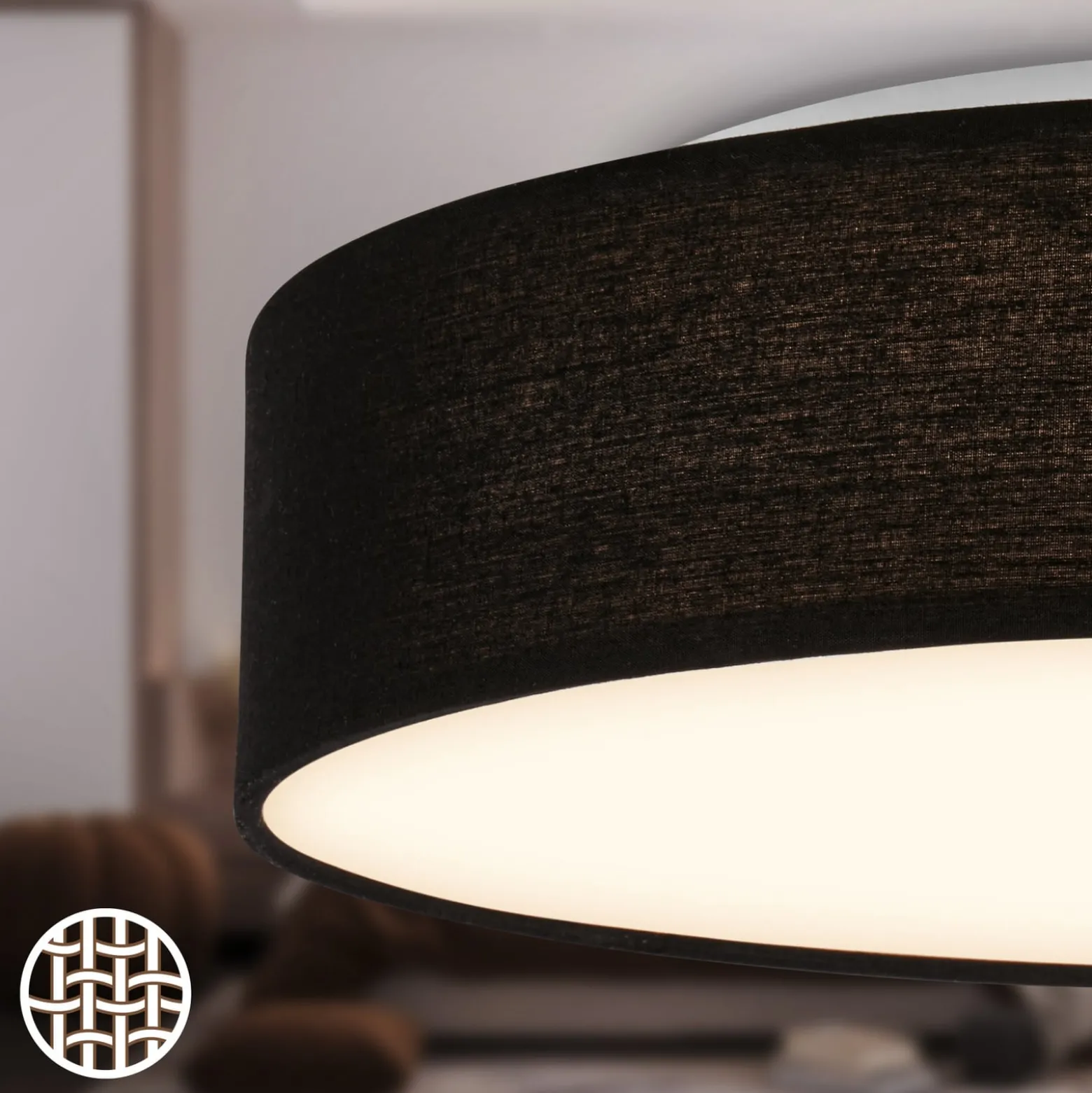 LED-Deckenleuchte Duck, schwarz, Ø 38 cm, Textil, 3000K