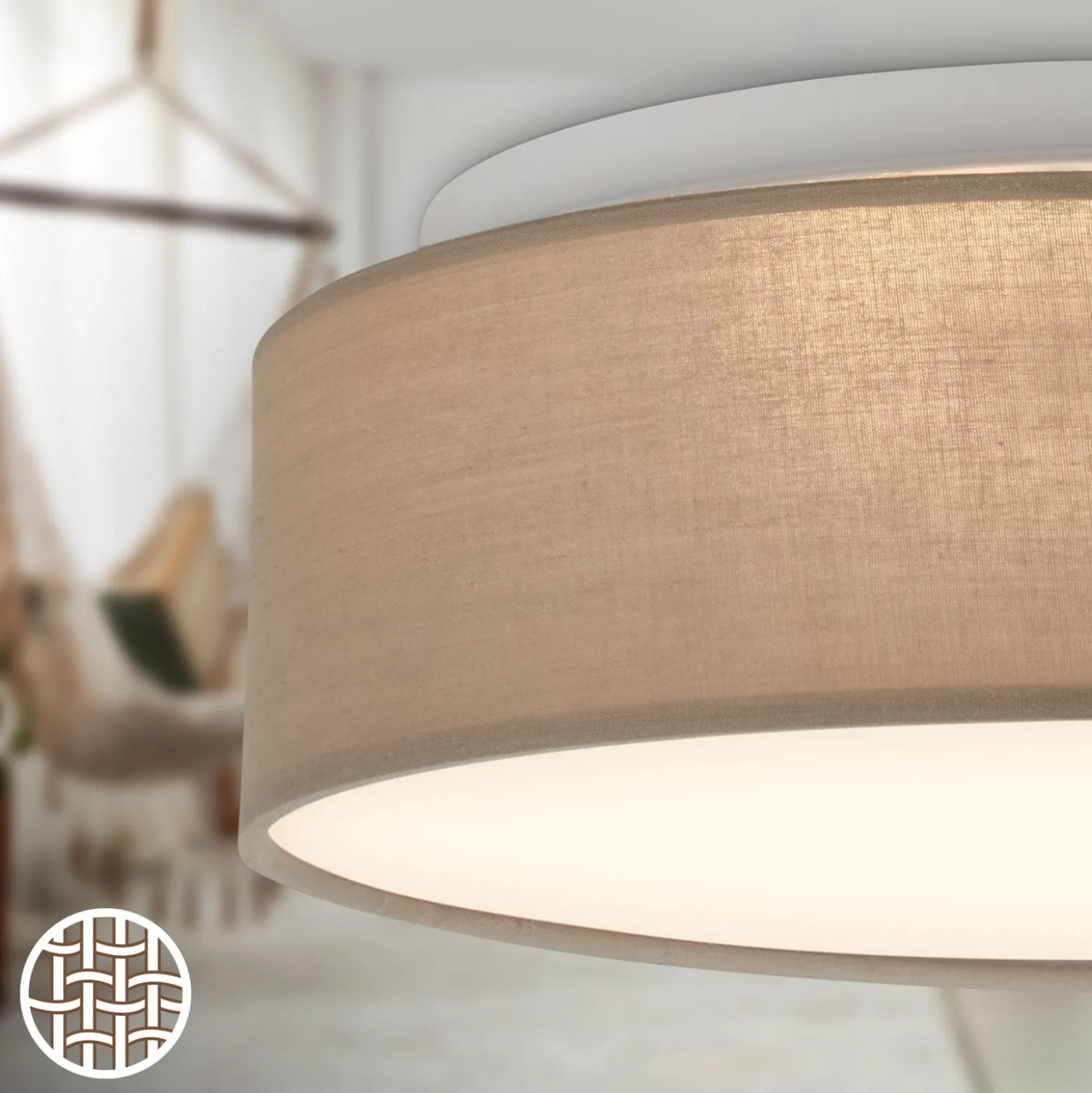 LED-Deckenleuchte Duck, taupe, Ø 30 cm, Textil, 3000K