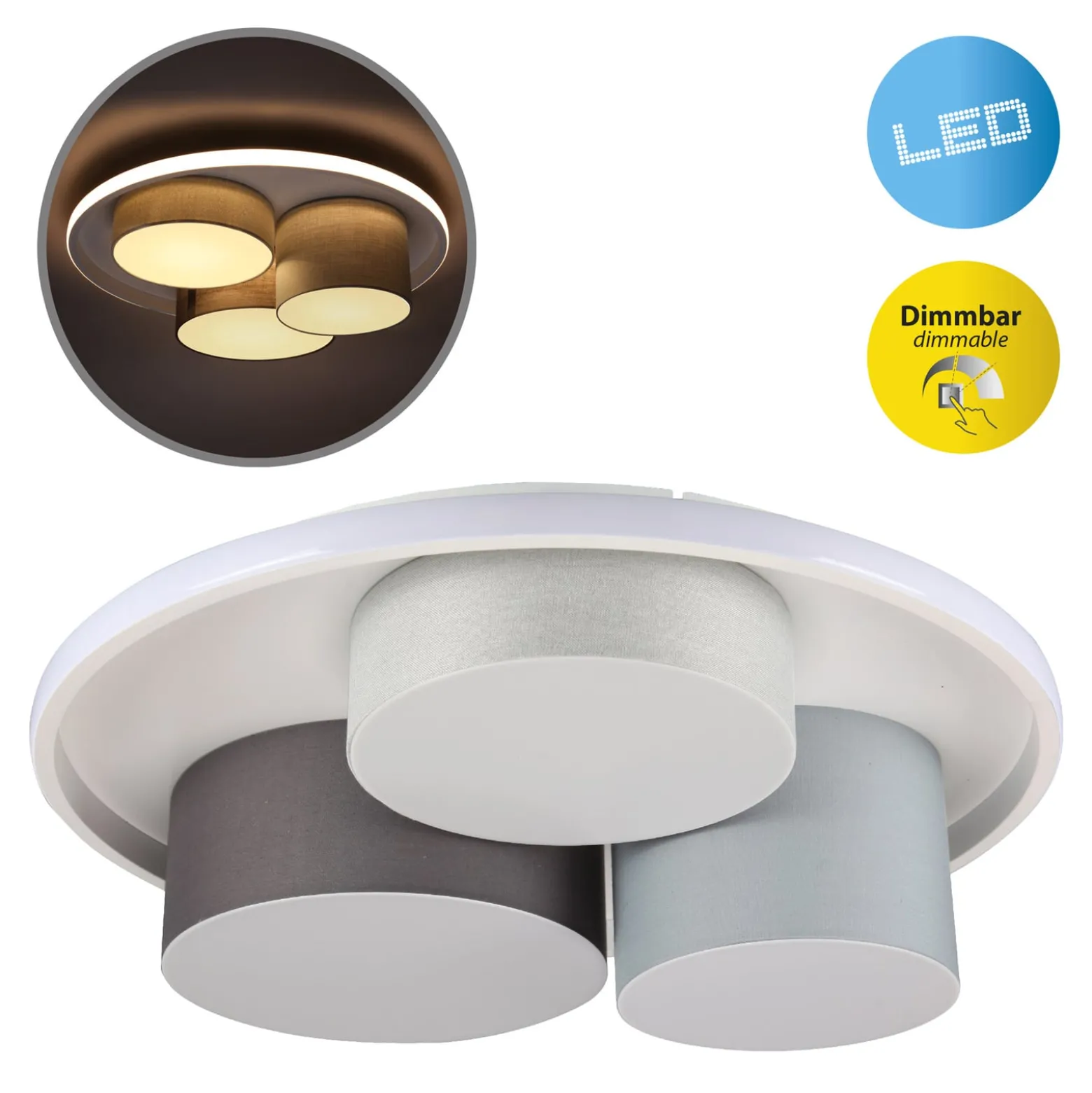 LED-Deckenleuchte Eppan, dreiflammig, dimmbar