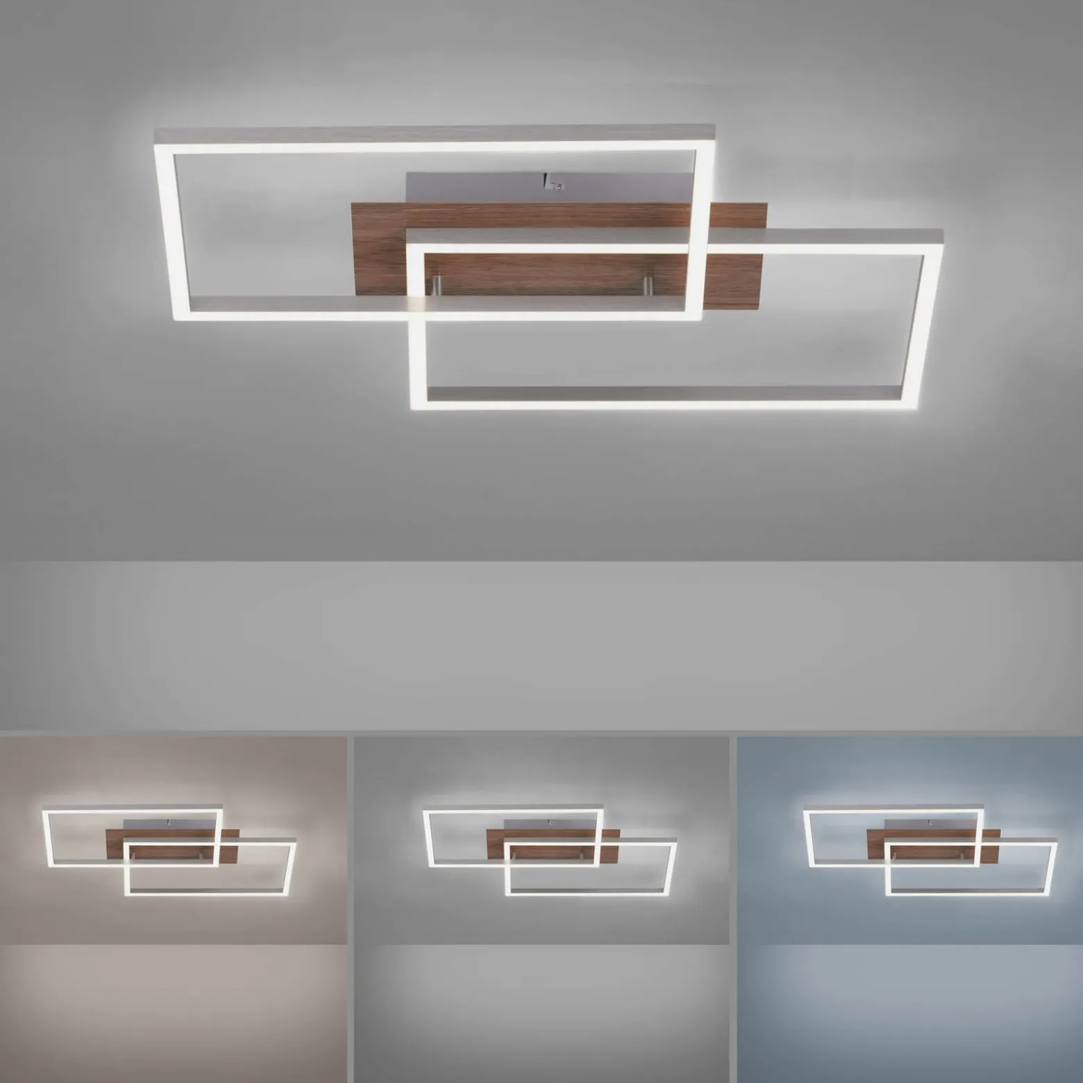 LED-Deckenleuchte Iven, dim, stahl/holz, 50,4x42cm