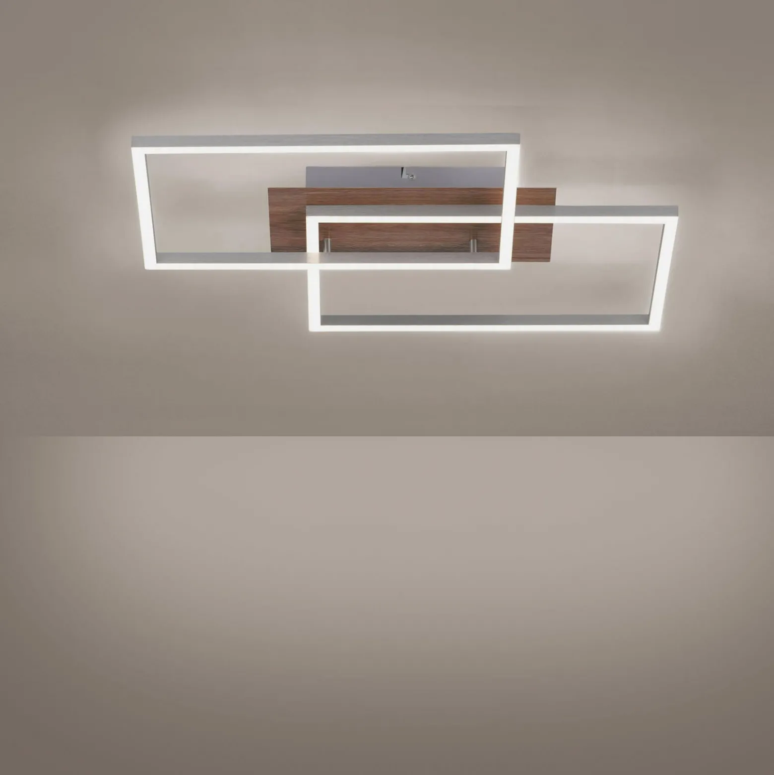 LED-Deckenleuchte Iven, dim, stahl/holz, 50,4x42cm
