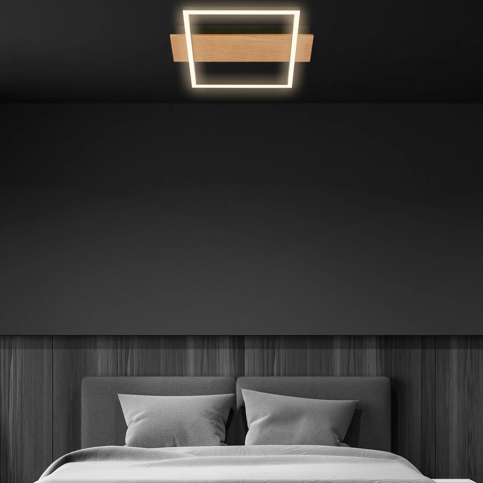 LED-Deckenleuchte Kada, 34x26 cm, Holz, Metall, schwarz