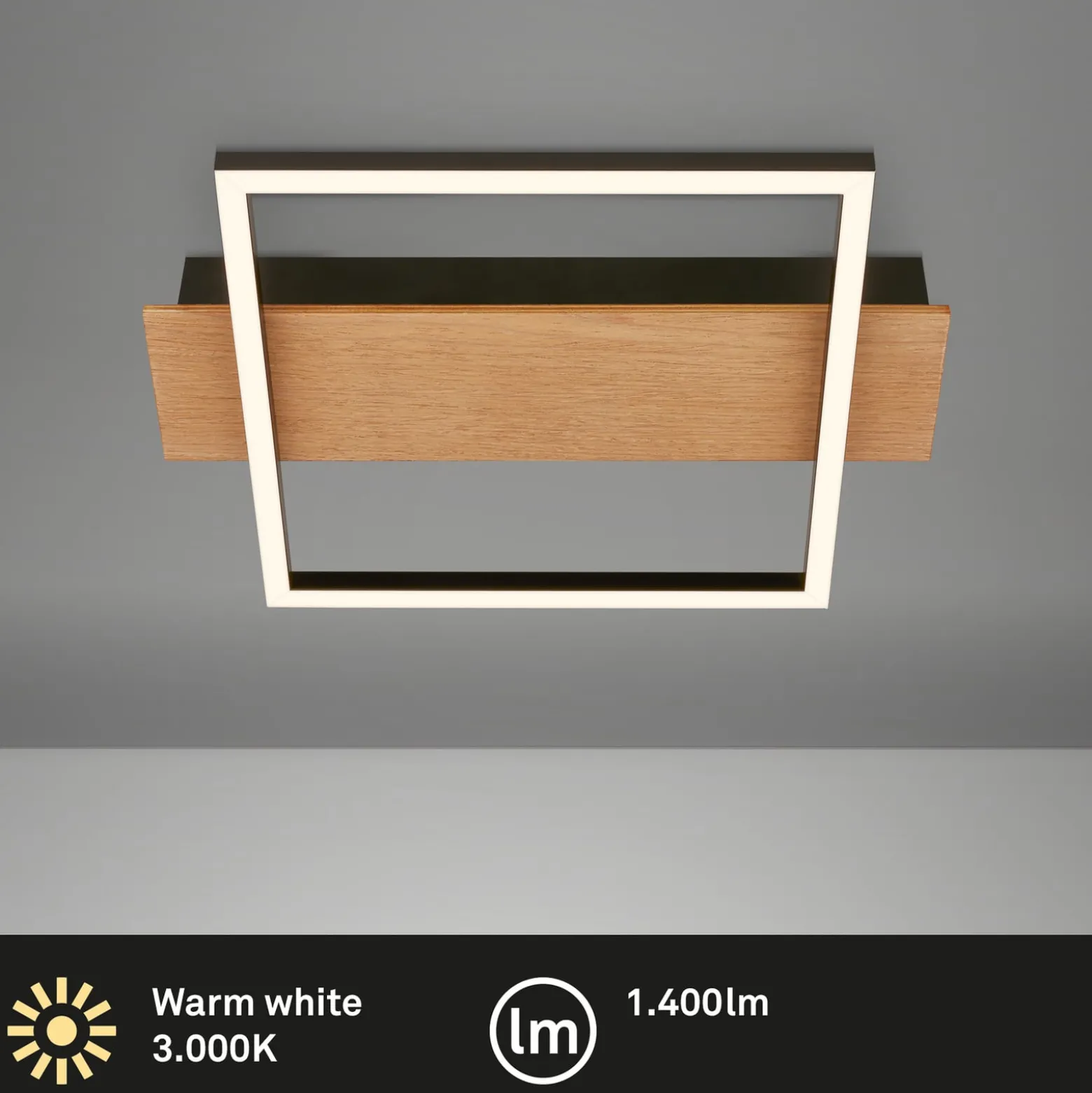 LED-Deckenleuchte Kada, 34x26 cm, Holz, Metall, schwarz