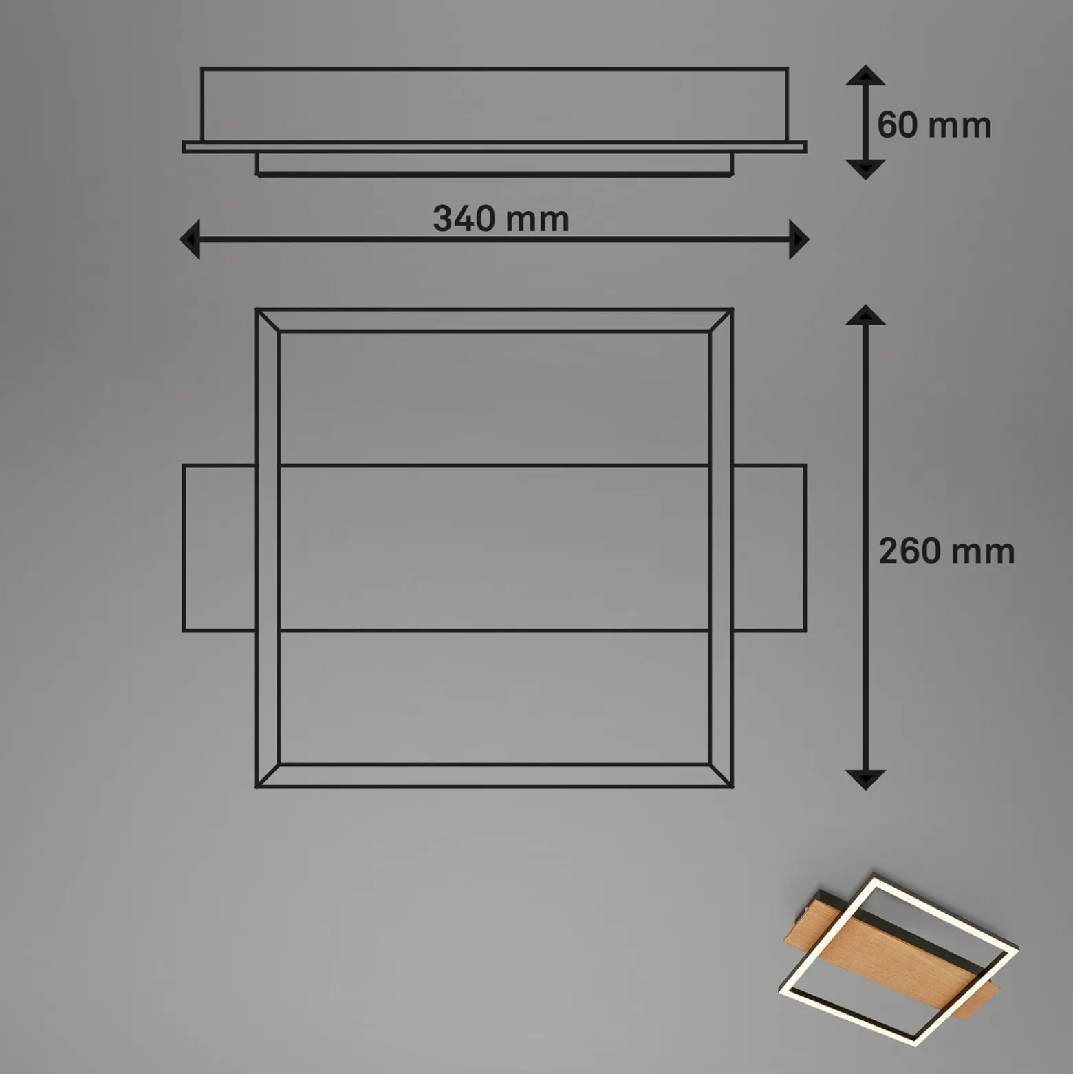 LED-Deckenleuchte Kada, 34x26 cm, Holz, Metall, schwarz