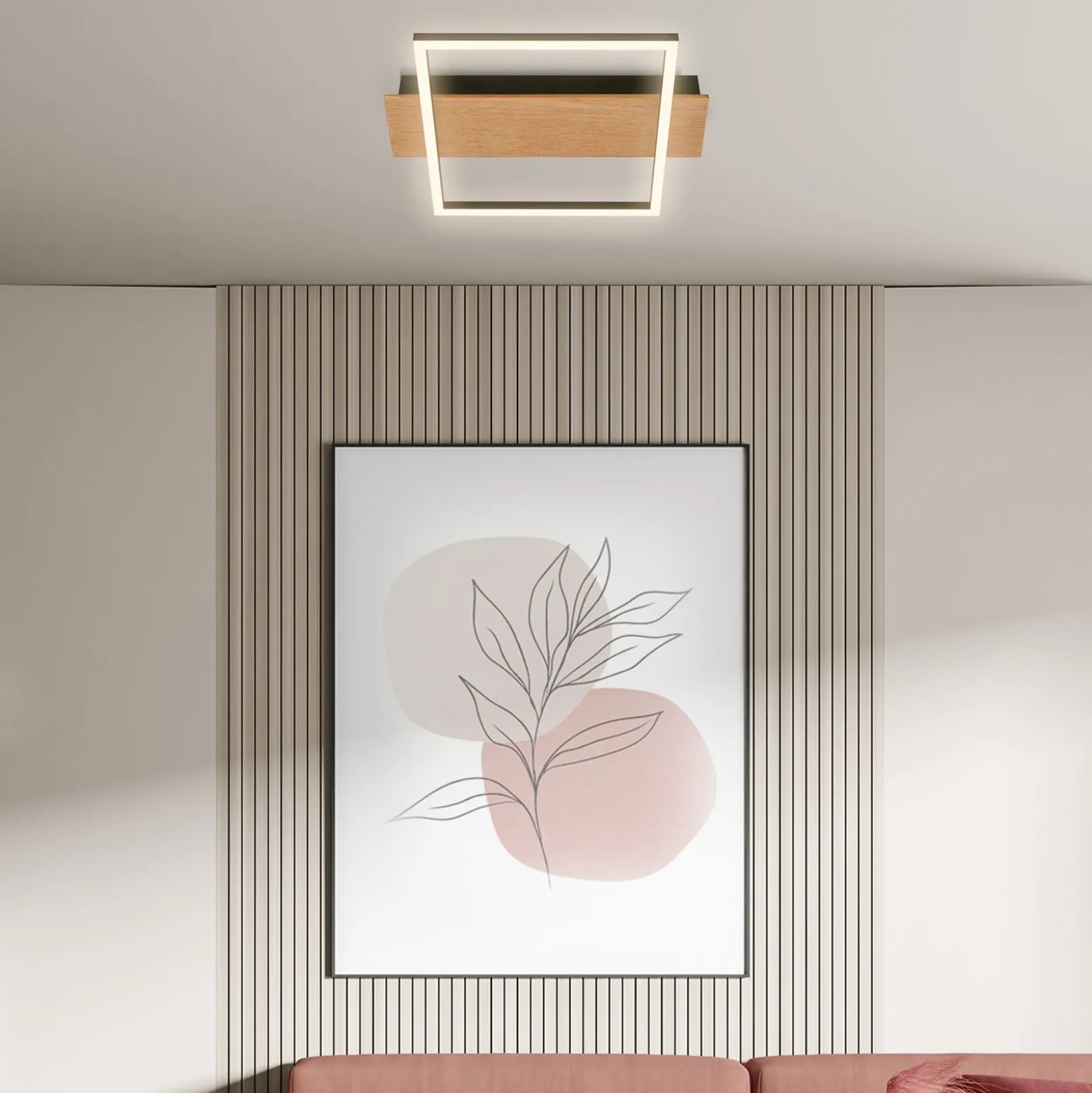 LED-Deckenleuchte Kada, 34x26 cm, Holz, Metall, schwarz