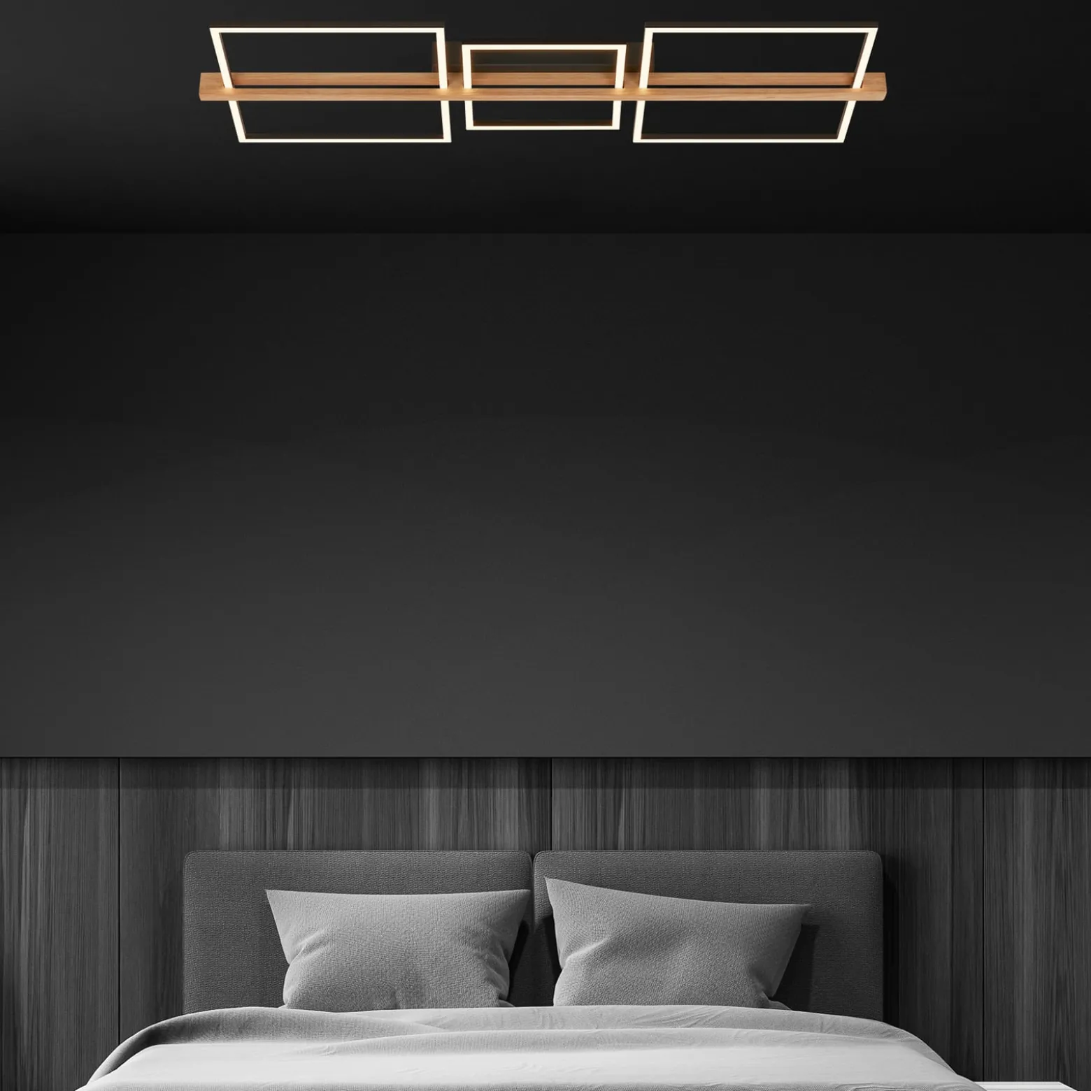 LED-Deckenleuchte Moldura, 108x35 cm, Holz, Metall, schwarz