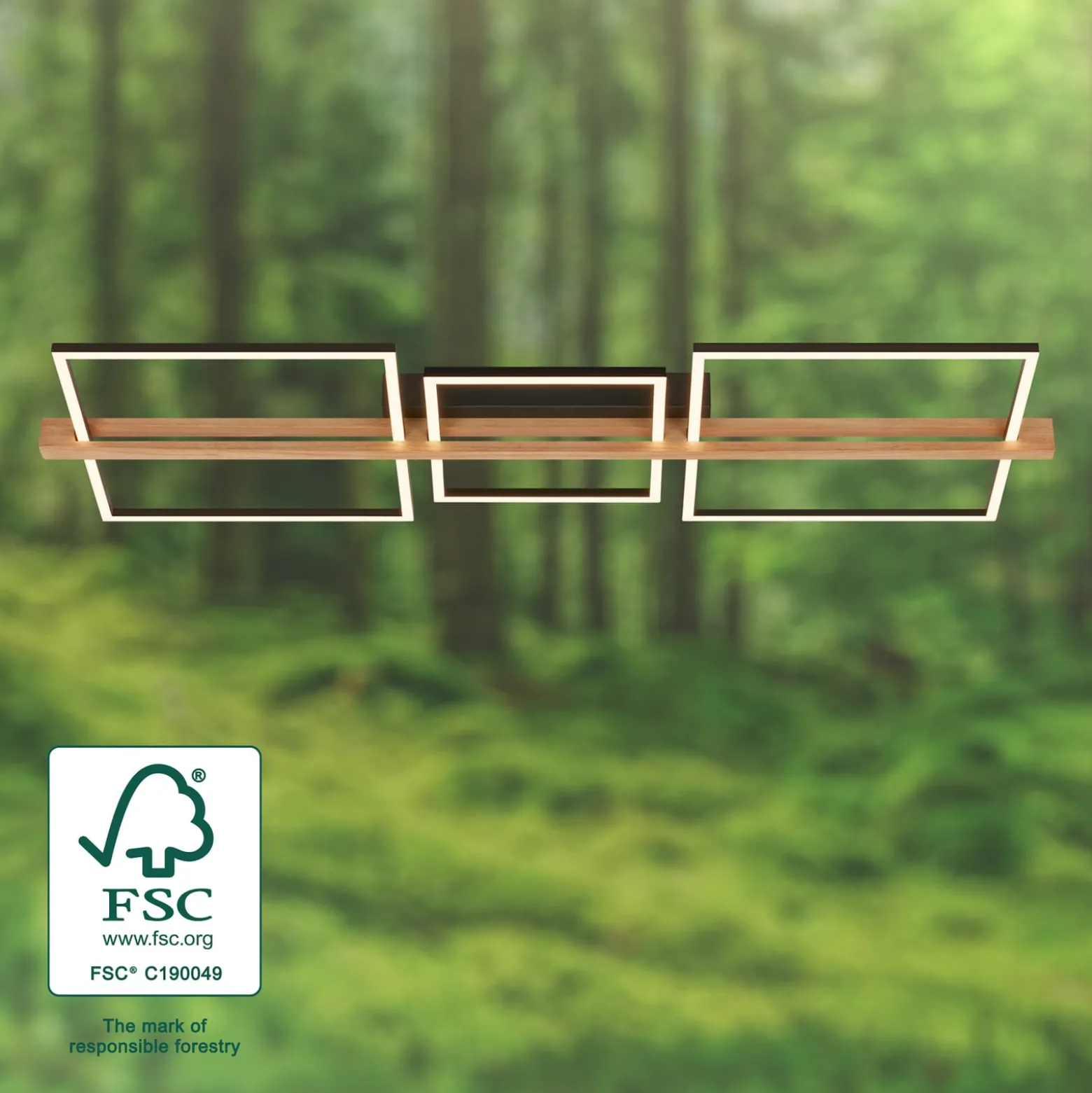 LED-Deckenleuchte Moldura, 108x35 cm, Holz, Metall, schwarz