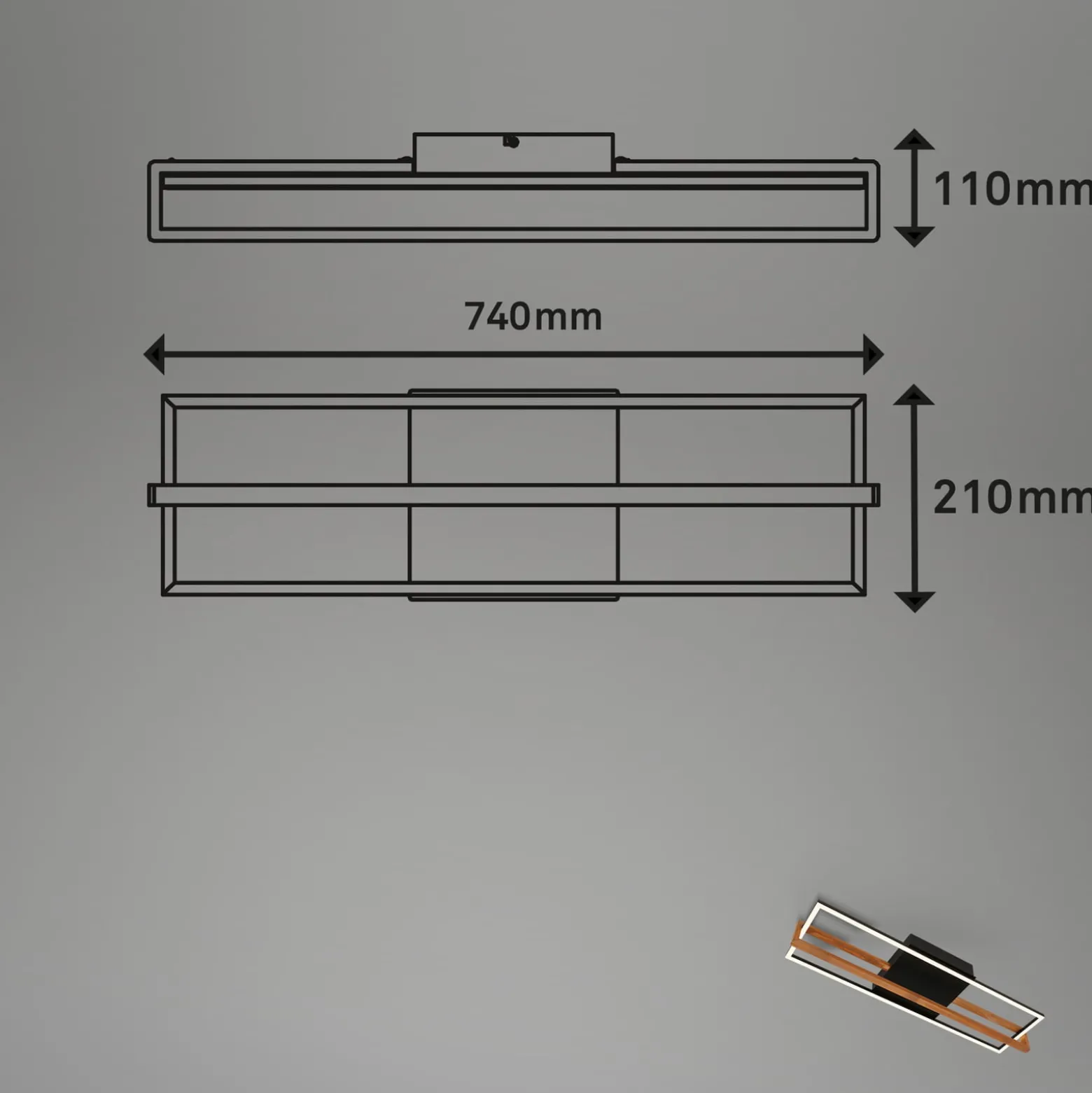 LED-Deckenleuchte 3777015 Rechteck mit Holzelement