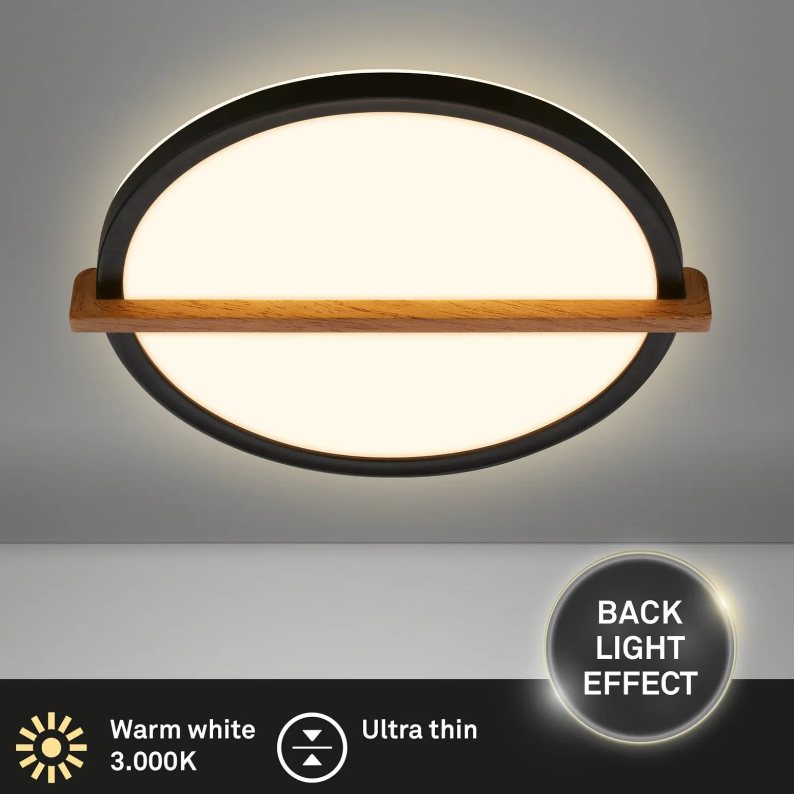 LED-Deckenleuchte Remsa, Ø 30 cm, Kunststoff, schwarz