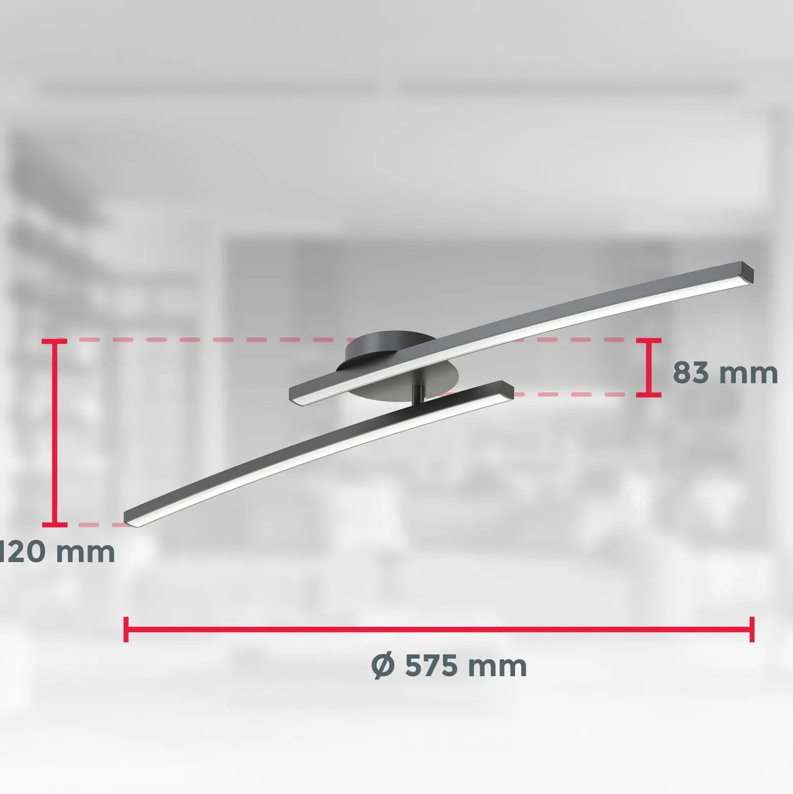 LED-Deckenleuchte Snore, 2-fl., schwarz, Metall, 3.000 K