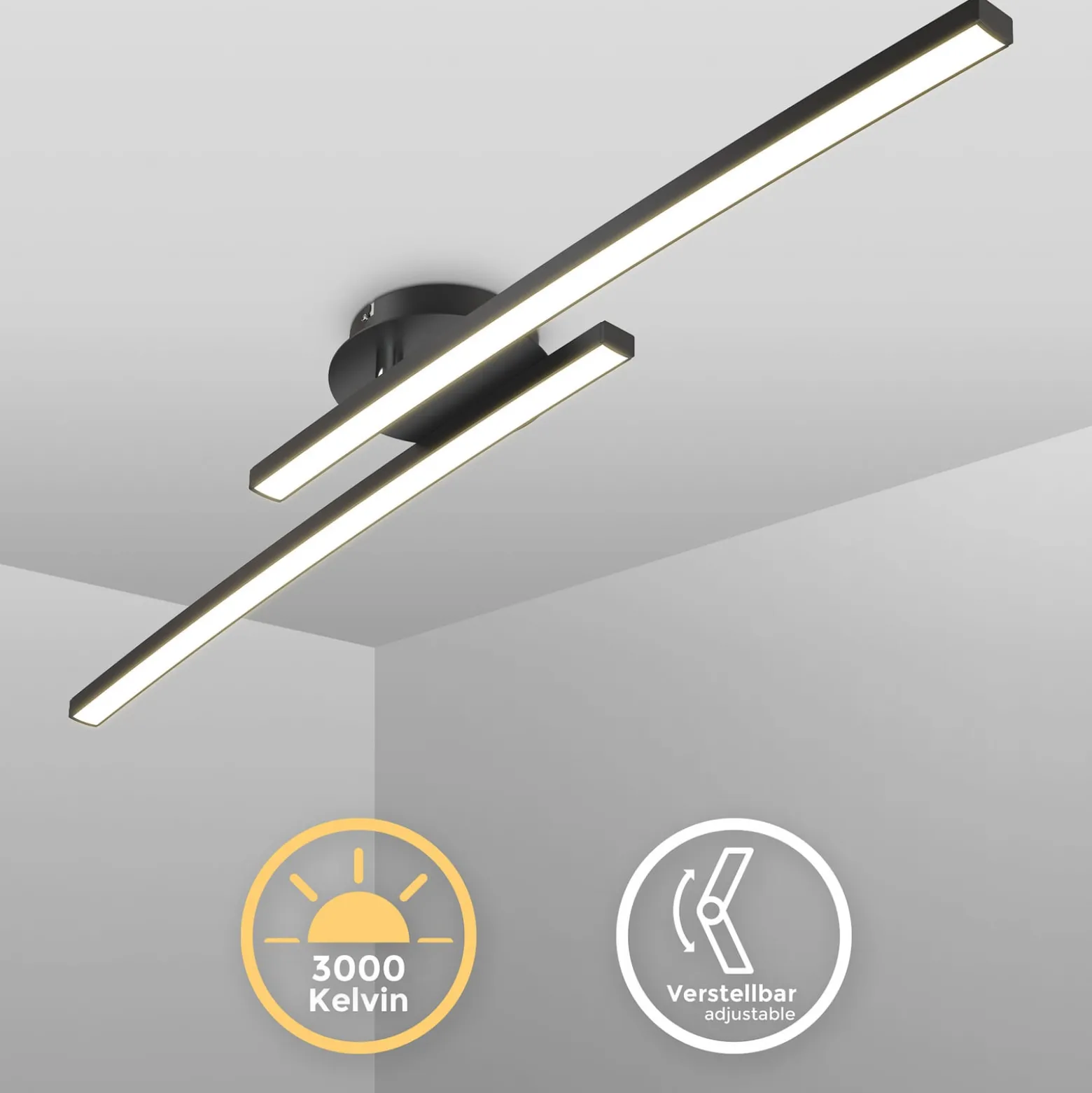 LED-Deckenleuchte Snore, 2-fl., schwarz, Metall, 3.000 K