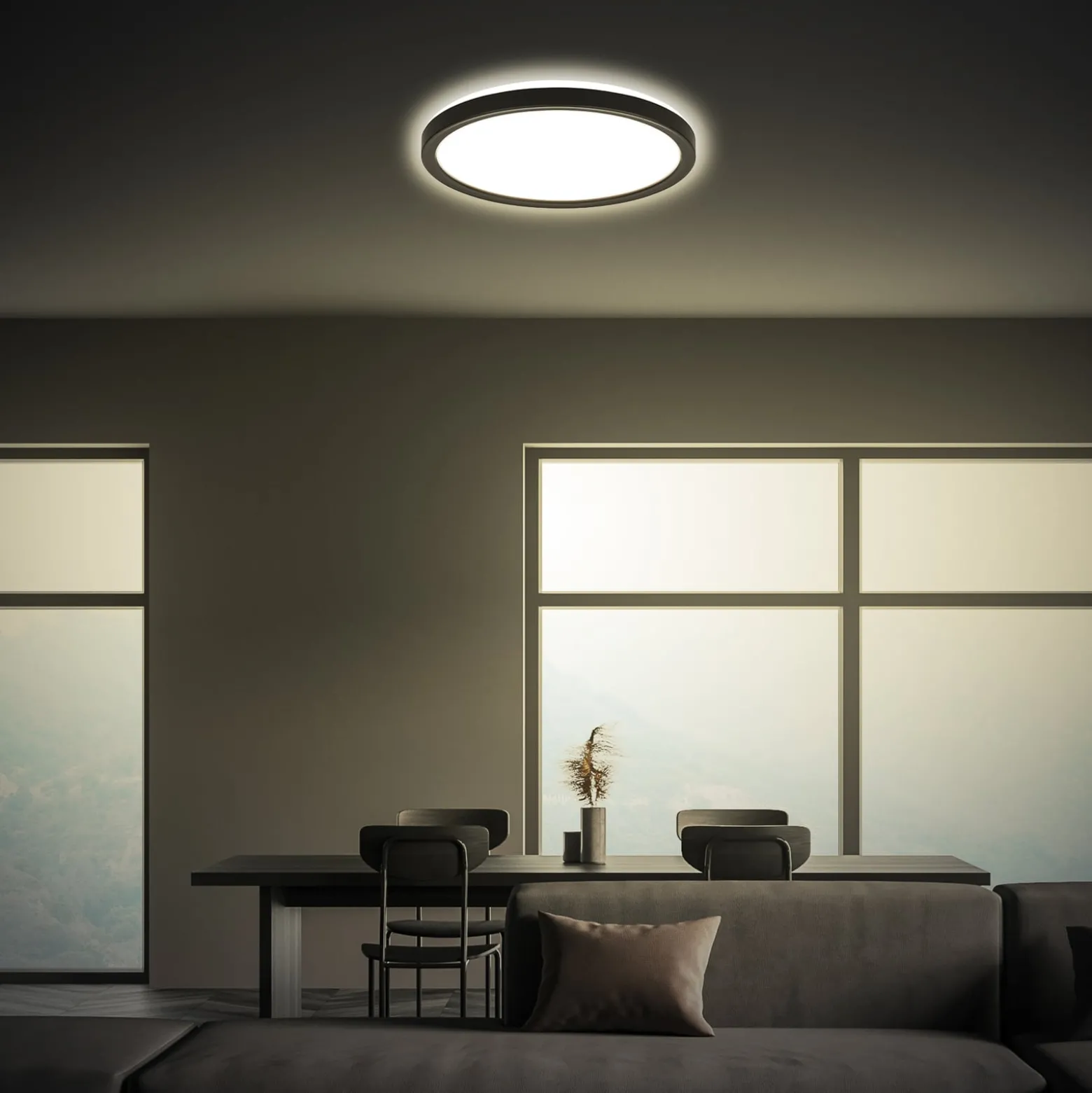 LED-Deckenleuchte Tava, schwarz, Ø 24 cm, Kunststoff