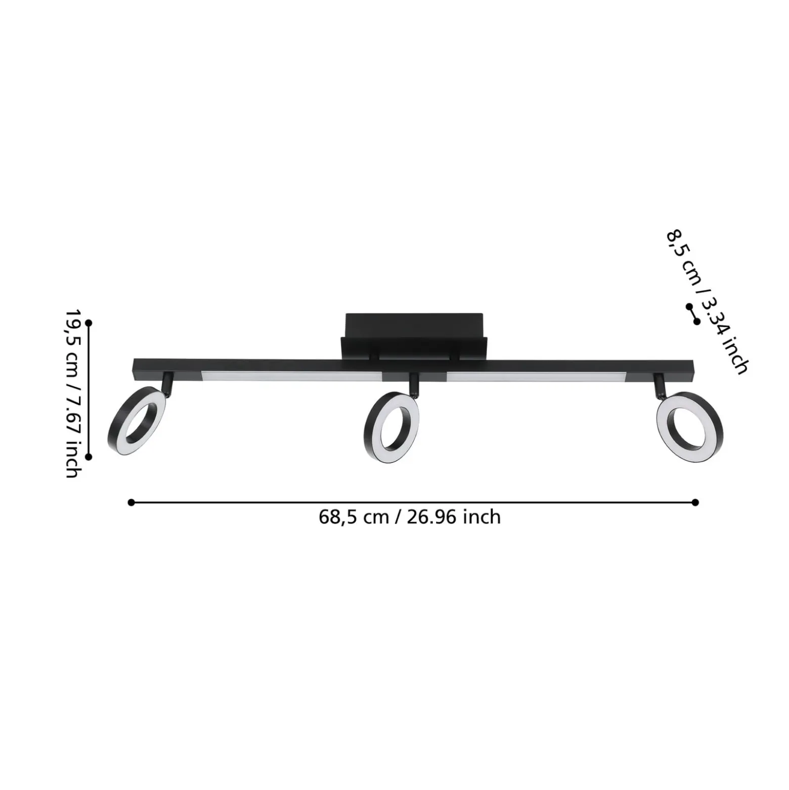 LED-Deckenspot Cardillio 2 schwarz mit drei Ringen