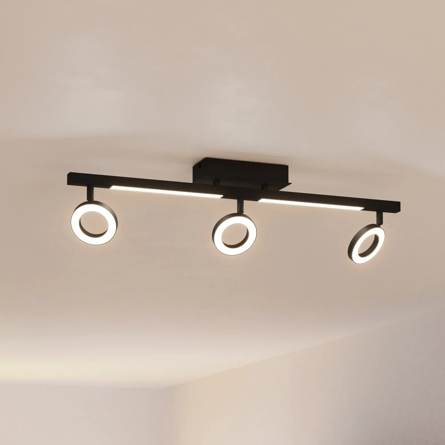 LED-Deckenspot Cardillio 2 schwarz mit drei Ringen
