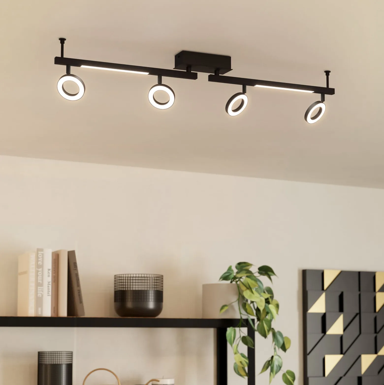 LED-Deckenspot Cardillio 2 schwarz mit vier Ringen