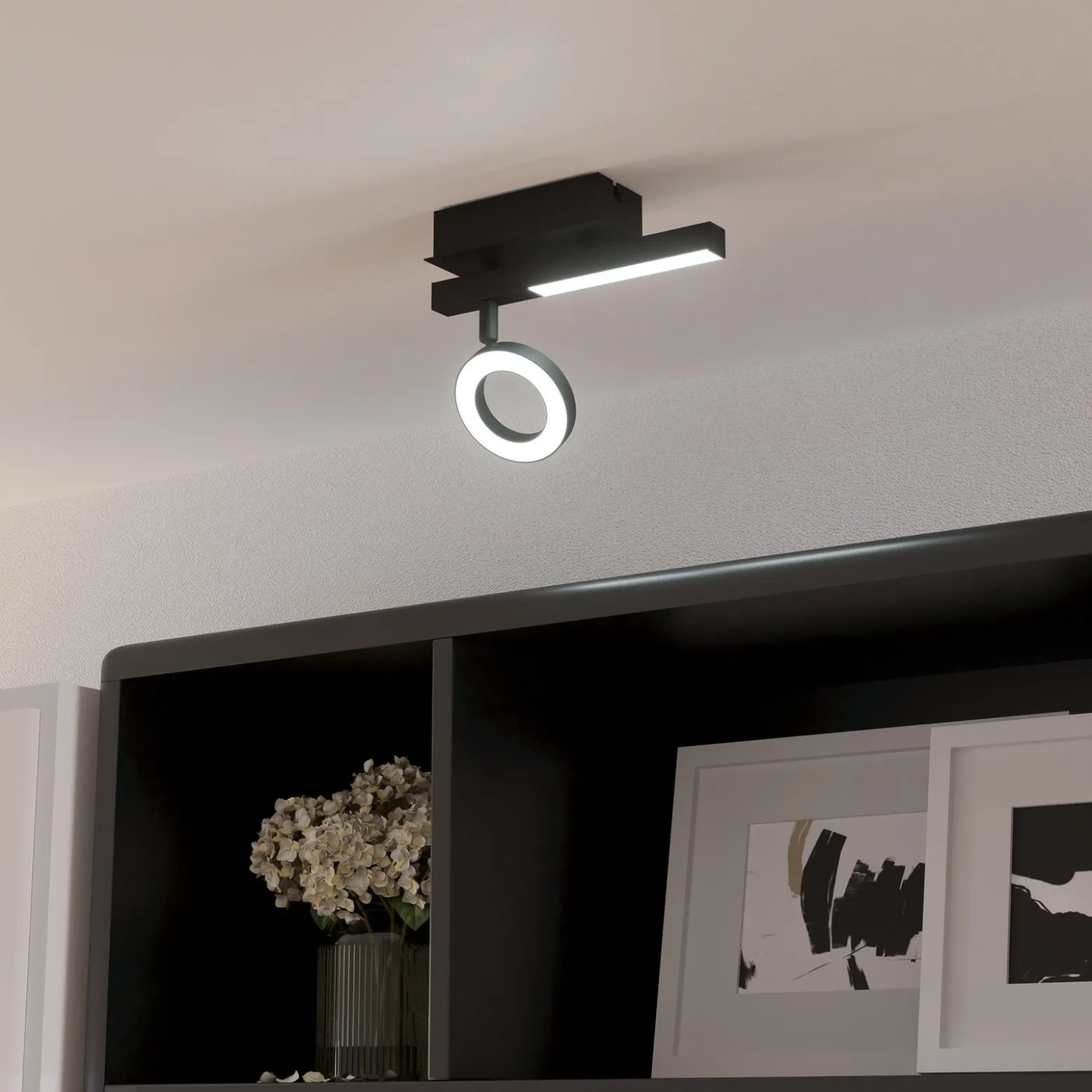 LED-Deckenspot Cardillio 2 schwarz mit einem Ring