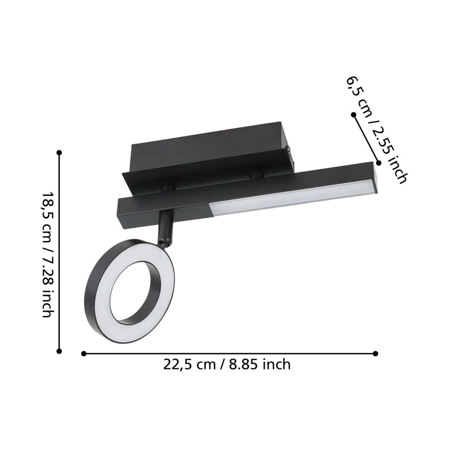 LED-Deckenspot Cardillio 2 schwarz mit einem Ring