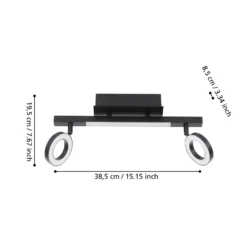 LED-Deckenspot Cardillio 2 schwarz mit zwei Ringen