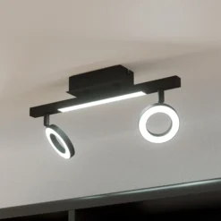 LED-Deckenspot Cardillio 2 schwarz mit zwei Ringen
