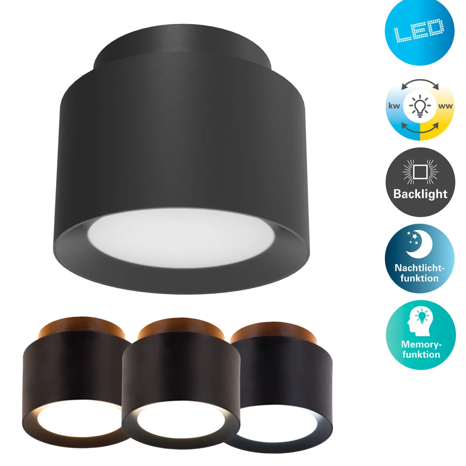 LED-Deckenspot Trimes, Ø 11,5 cm, schwarz, CCT, step-dim