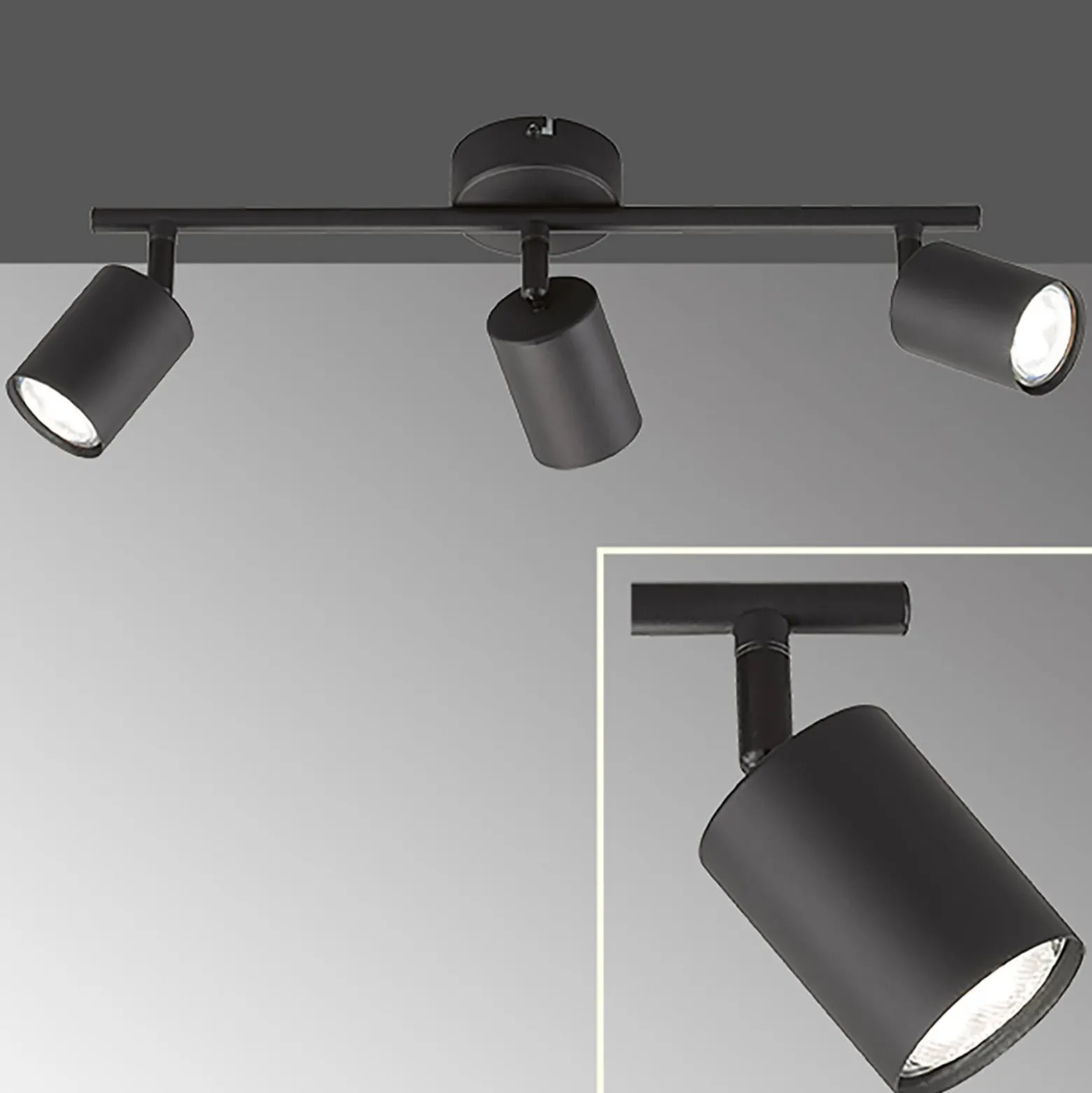 LED-Deckenstrahler Vano schwarz, dreiflammig lang