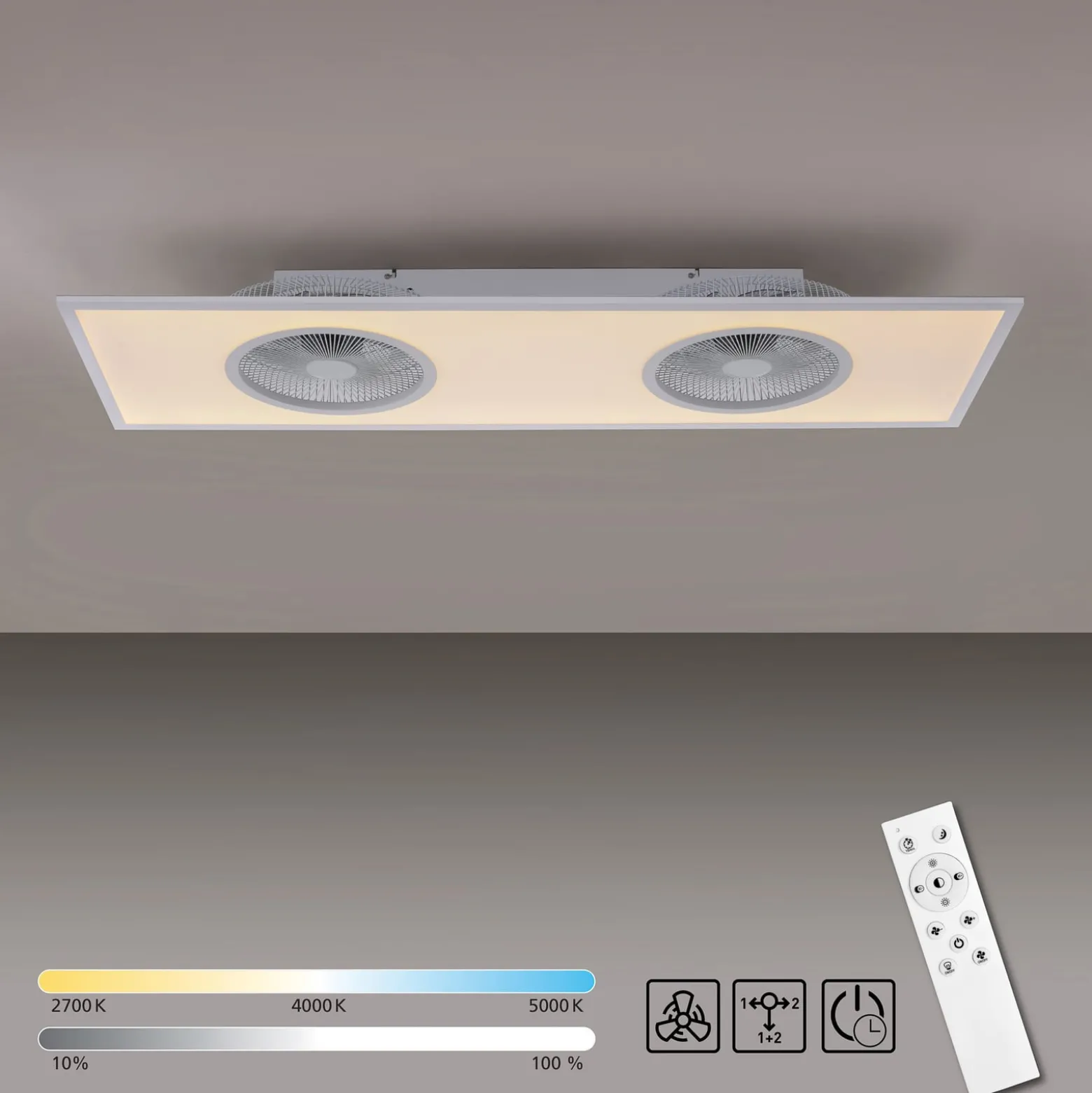 LED-Deckenventilator Flat-Air, CCT, weiß, 120x40cm