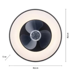 LED-Deckenventilator Venika, schwarz CCT, Fernbed. Ø 48,6 cm
