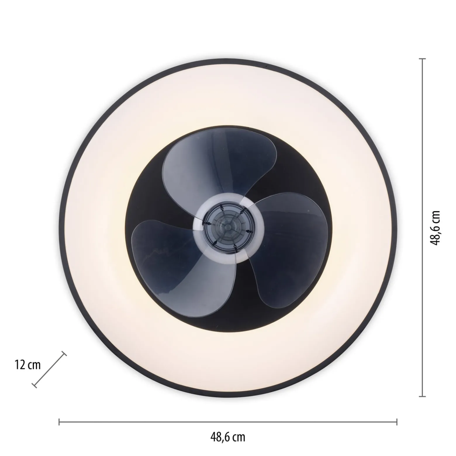 LED-Deckenventilator Venika, schwarz CCT, Fernbed. Ø 48,6 cm