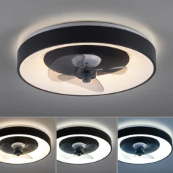 LED-Deckenventilator Venika, schwarz CCT, Fernbed. Ø 48,6 cm