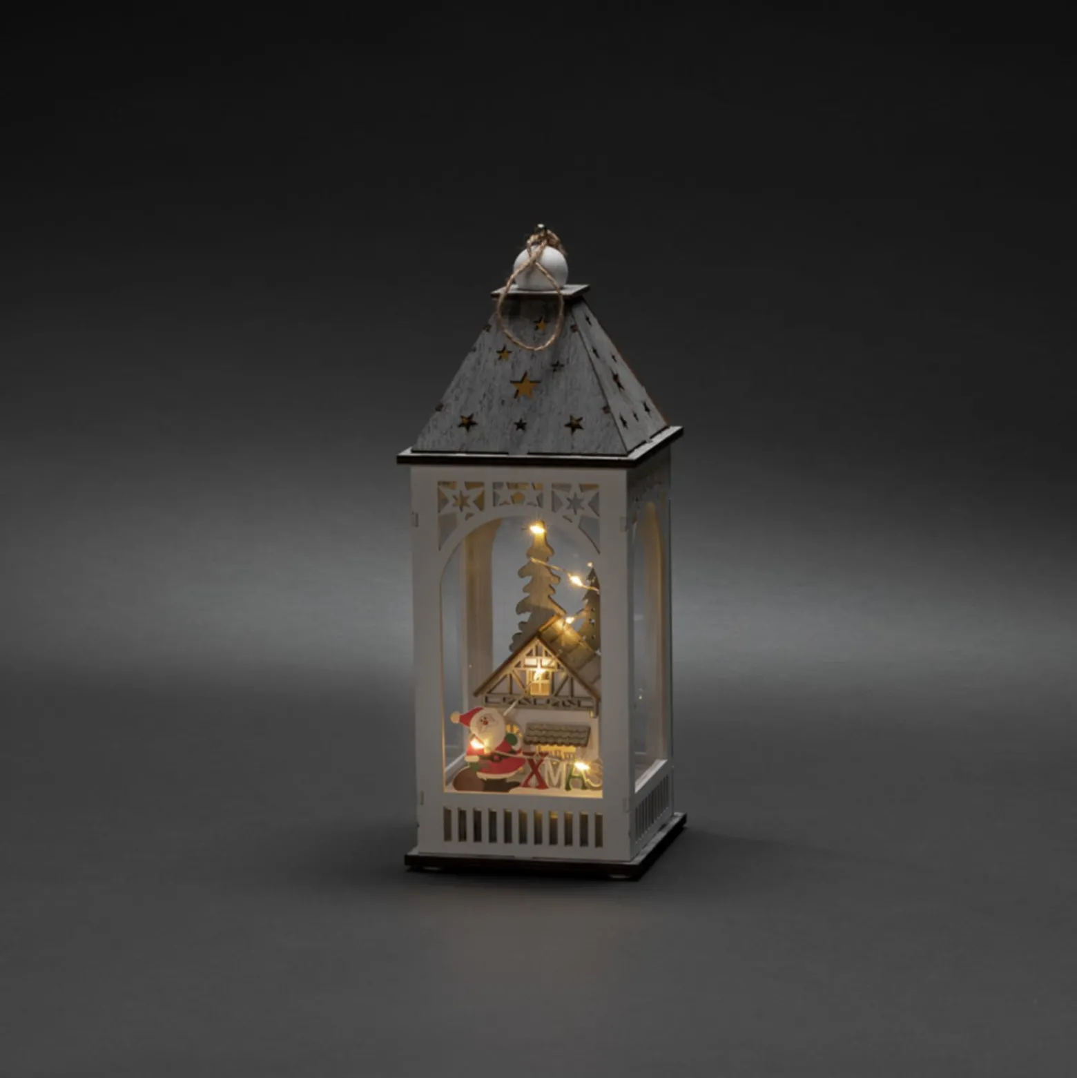 LED-Deko-Laterne mit Haus und Weihnachtsmann