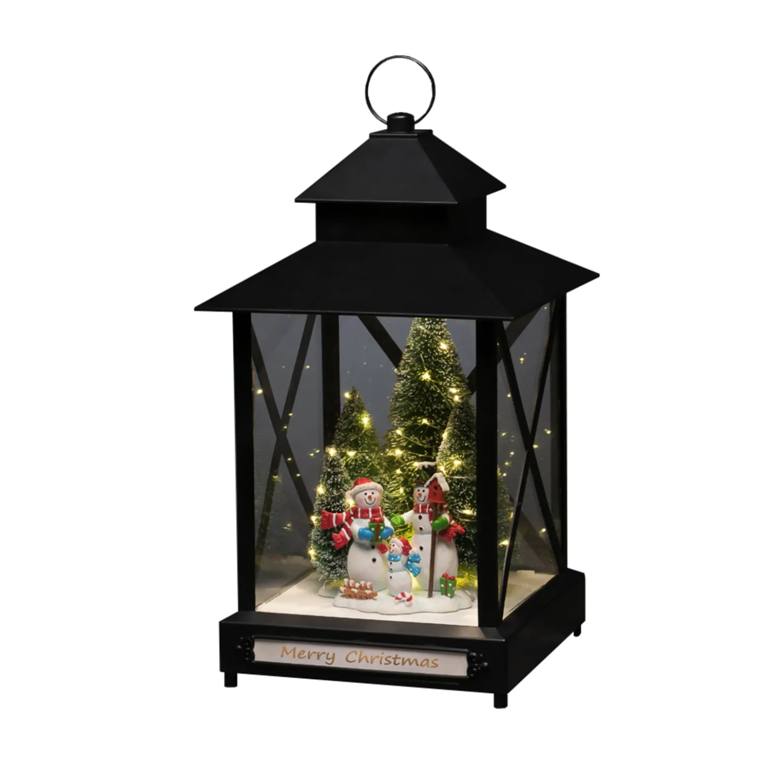 LED-Dekolaterne Schneemänner schwarz IP44 42cm