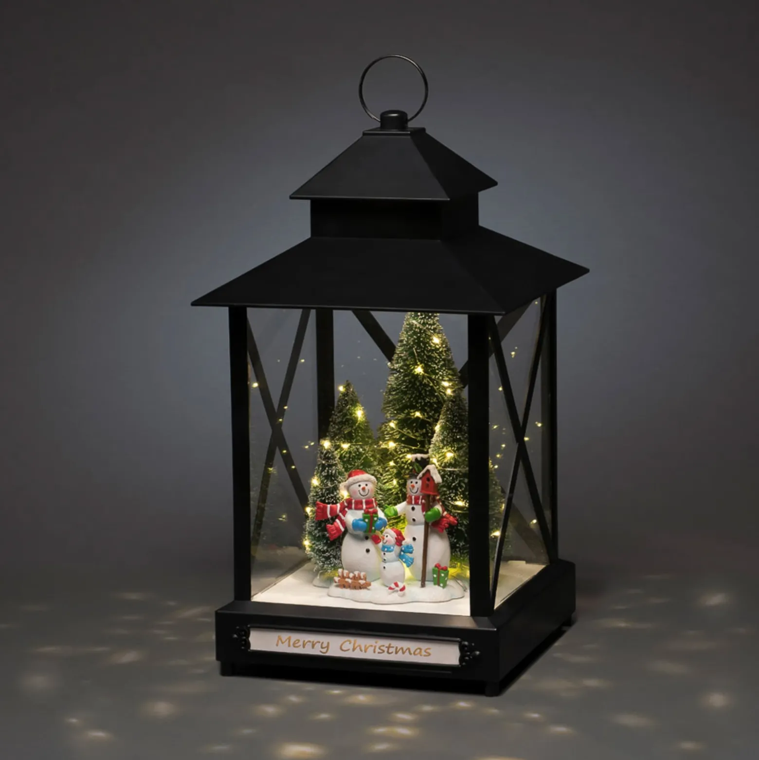 LED-Dekolaterne Schneemänner schwarz IP44 42cm
