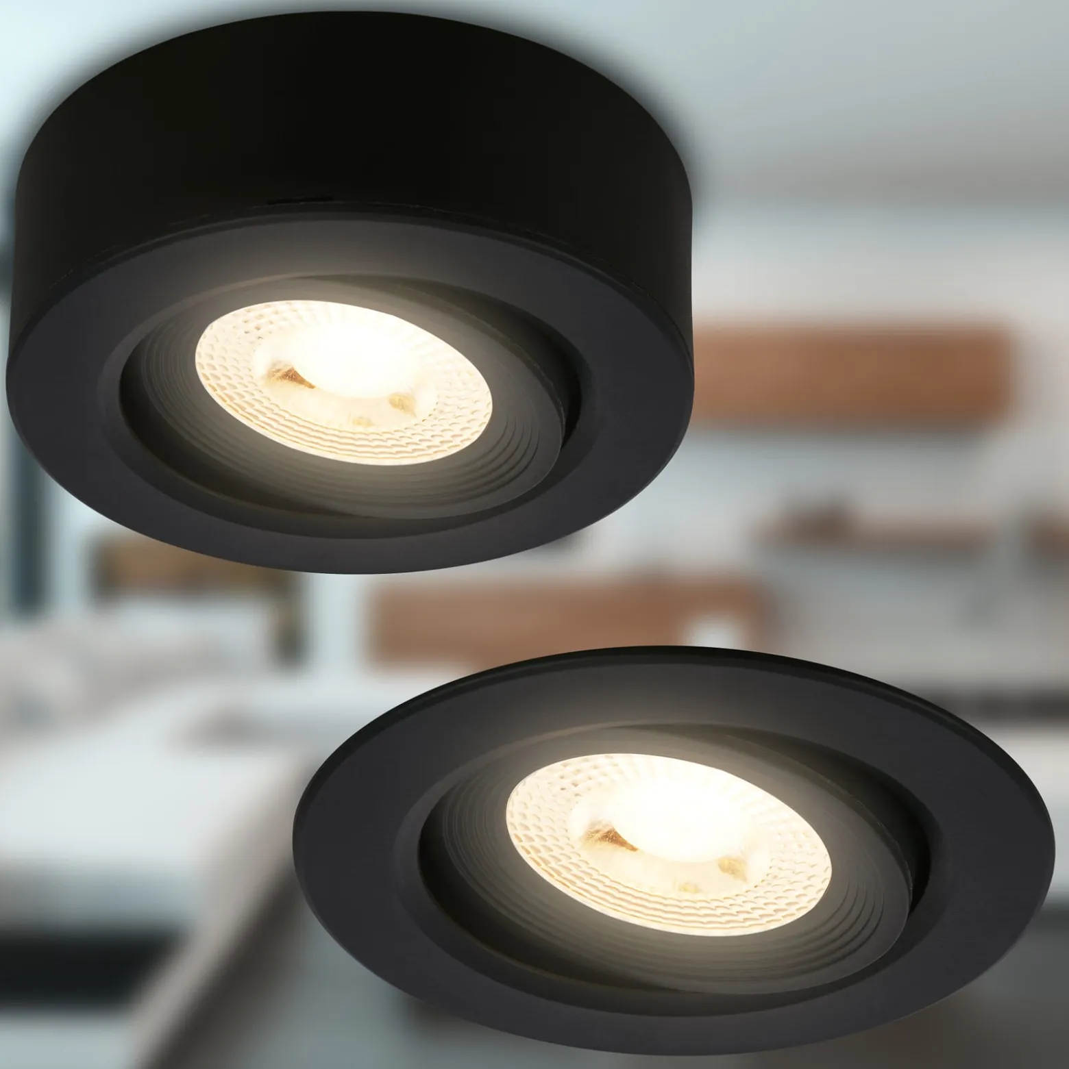 LED-Einbauleuchte Desi, schwarz, Ø9cm, ein/aus, 3000K