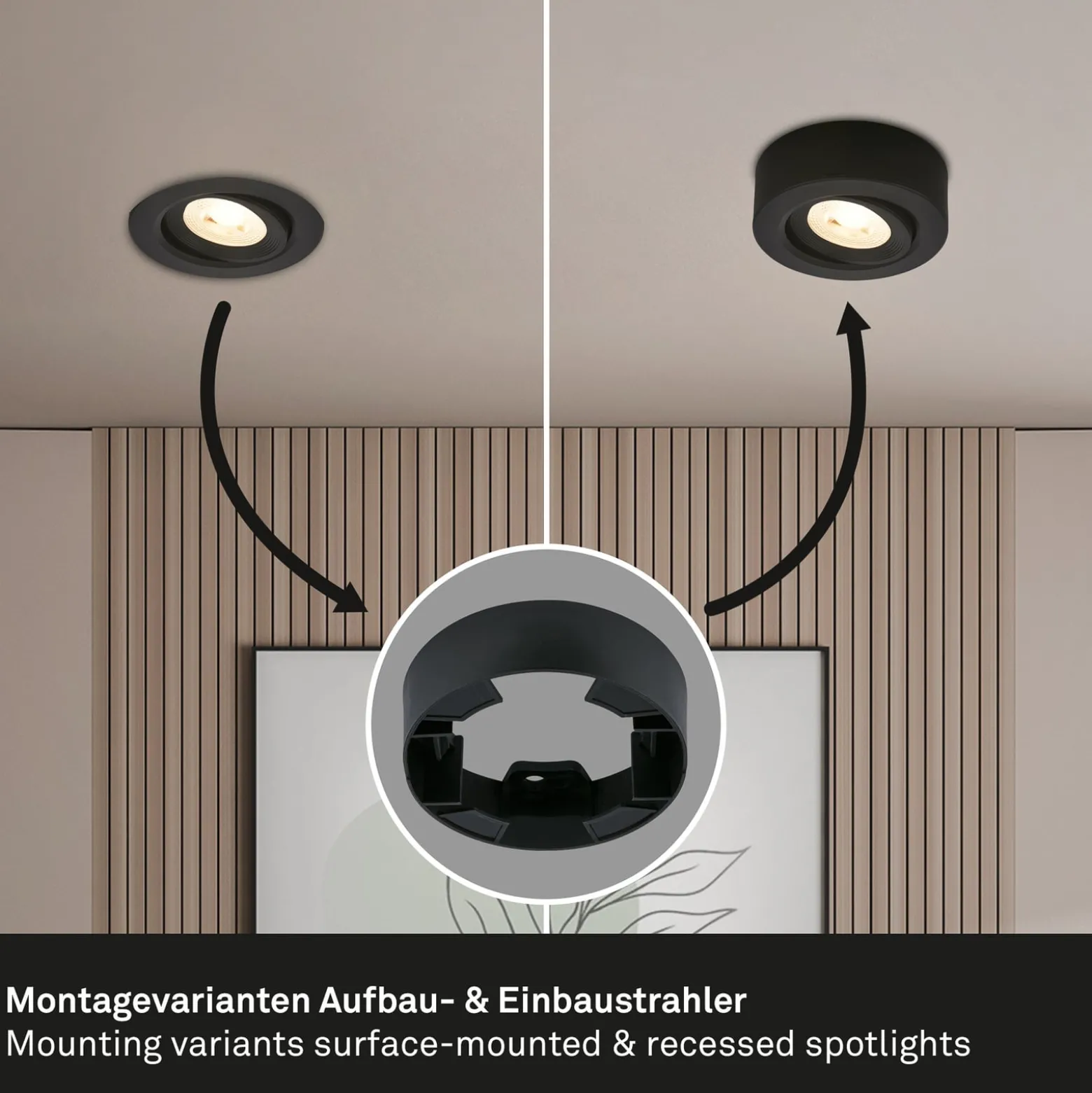 LED-Einbauleuchte Desi, schwarz, Ø9cm, ein/aus, 3000K