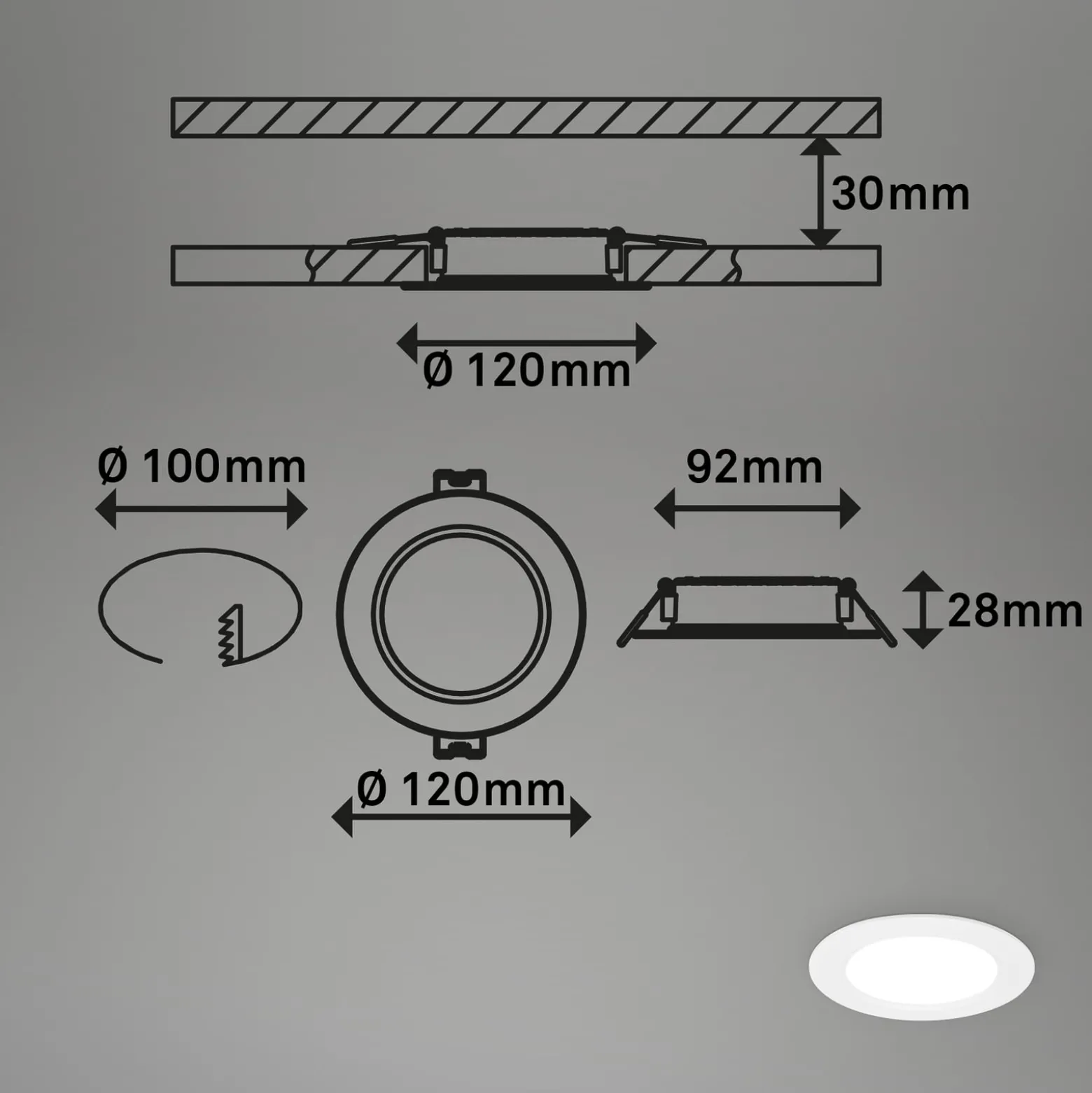 LED-Einbauleuchte Jeft, Ø12cm, weiß, 3er-Set, ein/aus, starr
