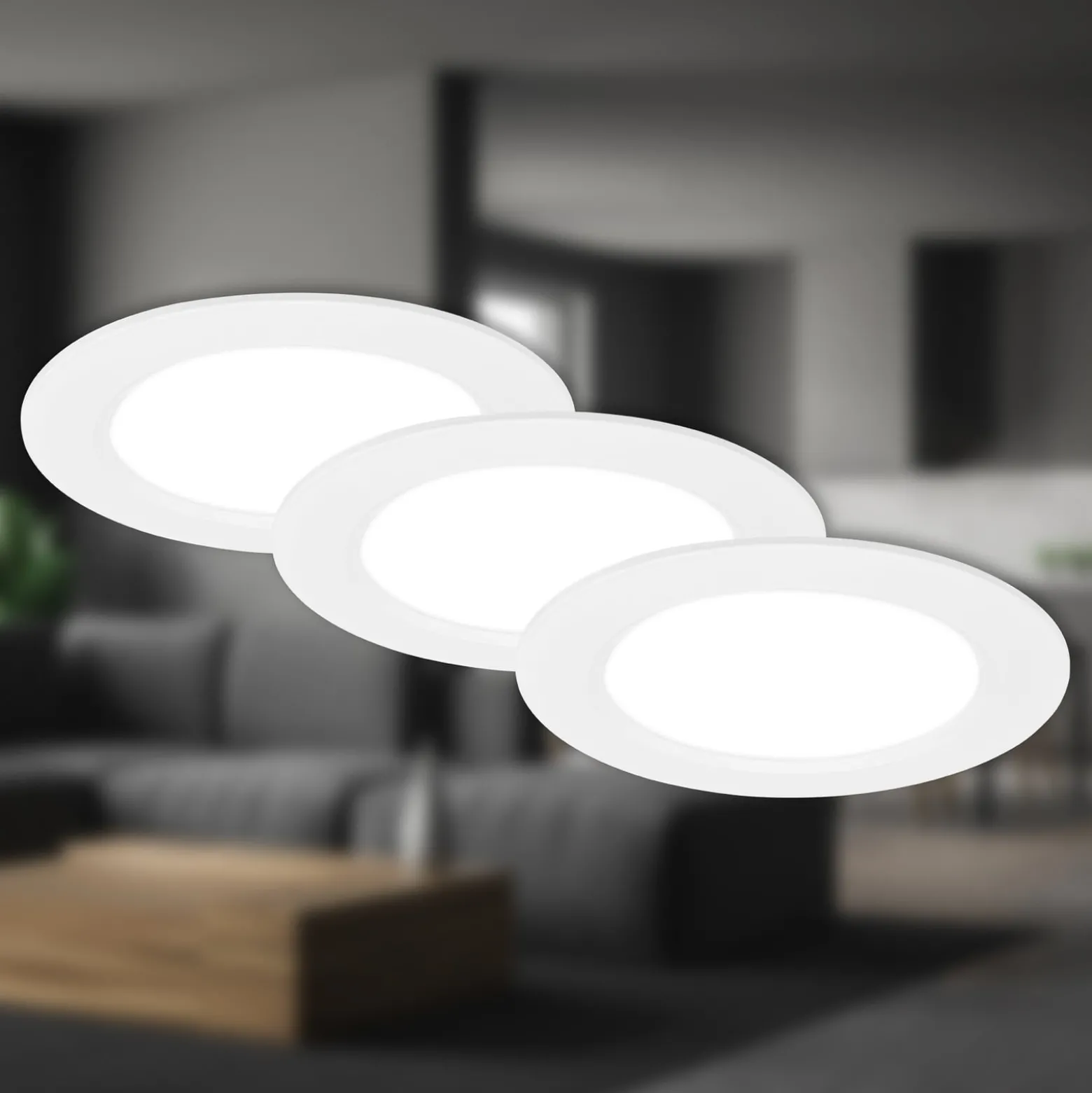 LED-Einbauleuchte Jeft, Ø12cm, weiß, 3er-Set, ein/aus, starr