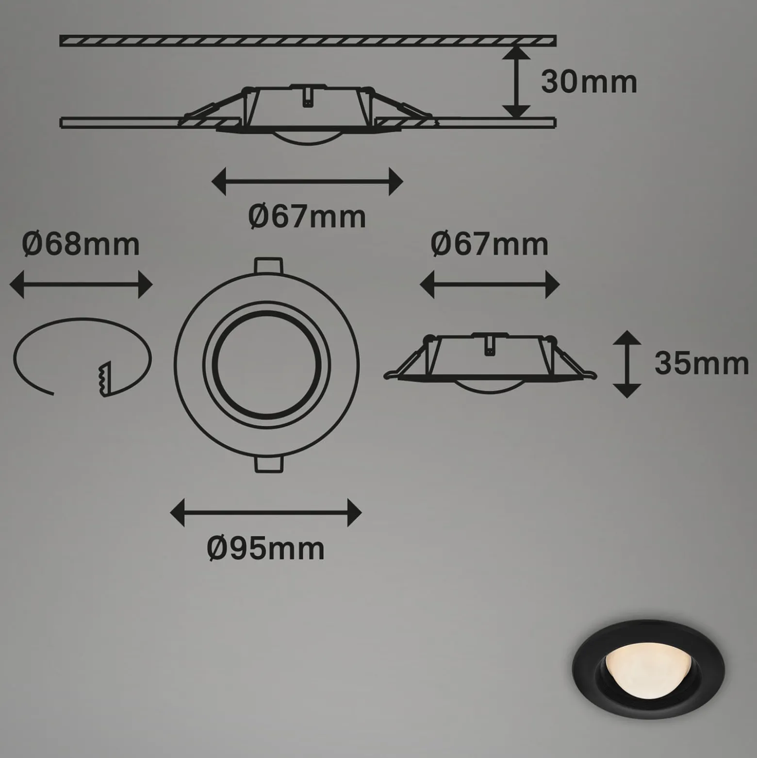 LED-Einbaustrahler Carro, 3er-Set, 3.000K, schwarz
