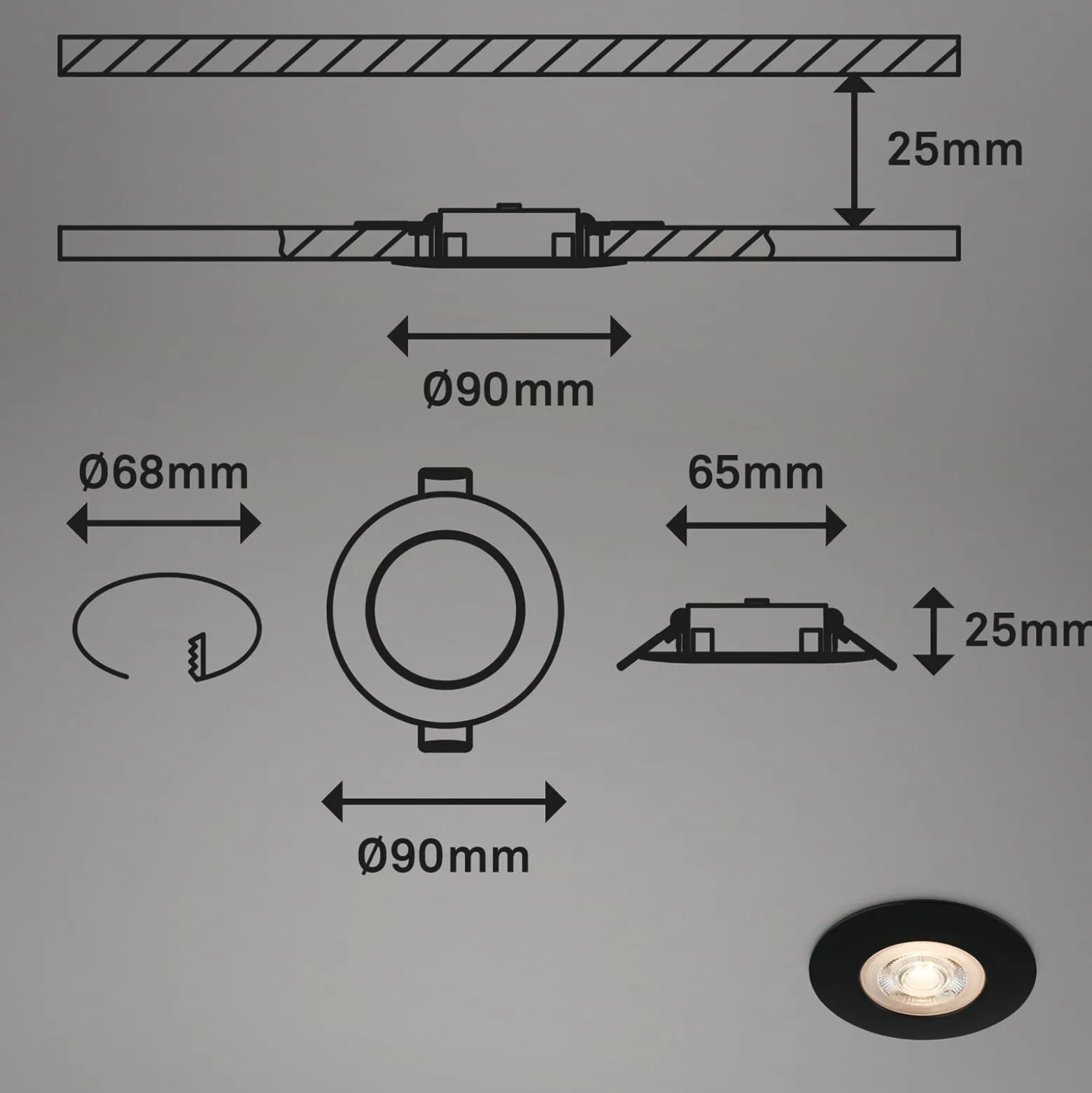 LED-Einbaustrahler Kulana schwarz 3er-Set IP65