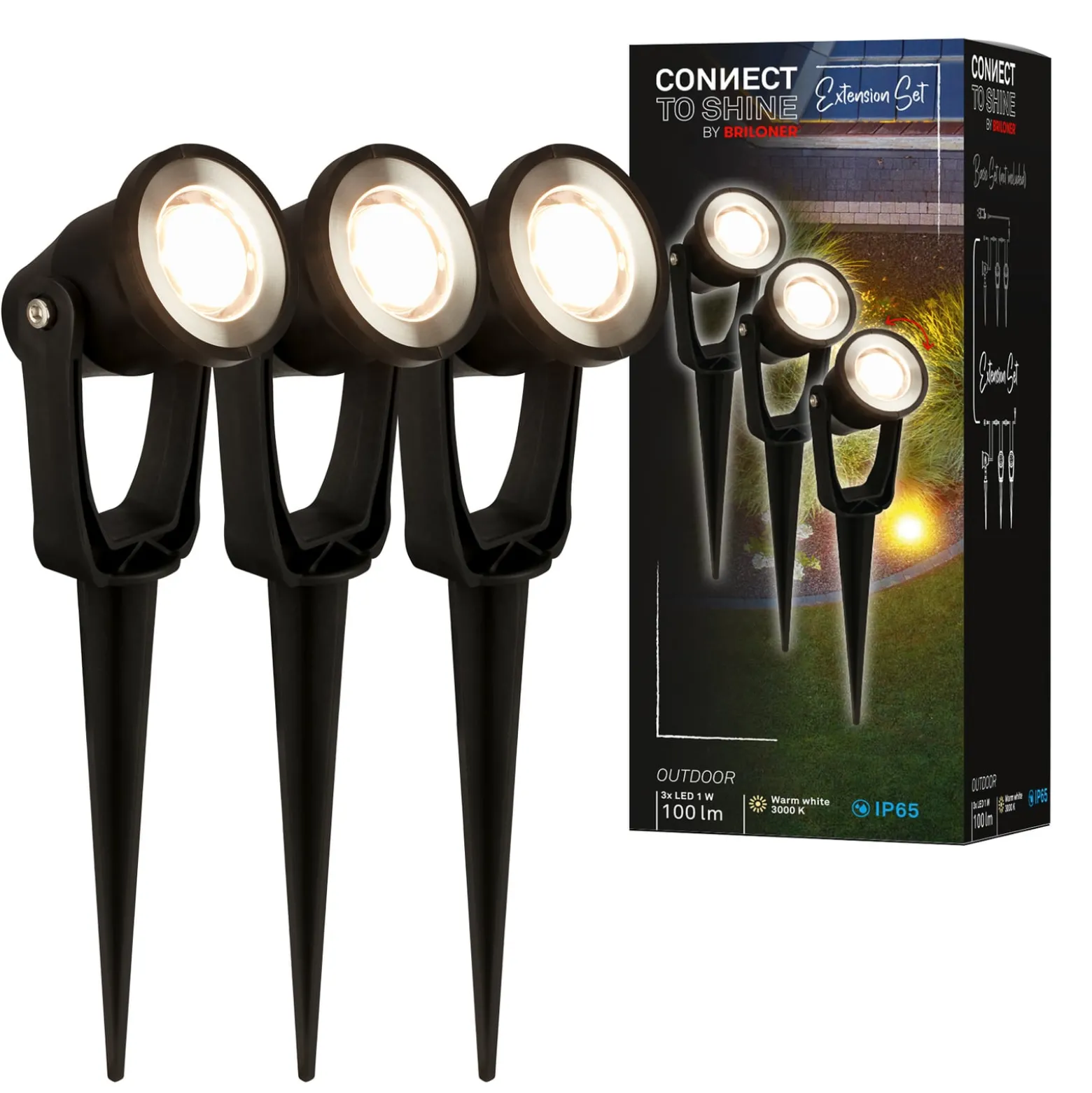LED-Erdspießspot 3919035 12V 3er-Erweiterung, schwarz Ø 5 cm