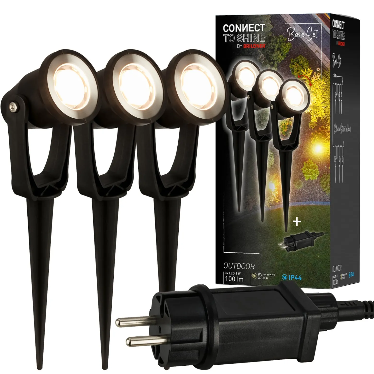 LED-Erdspießspot 3918035 12V 3er-Starterset, schwarz, Ø 5 cm