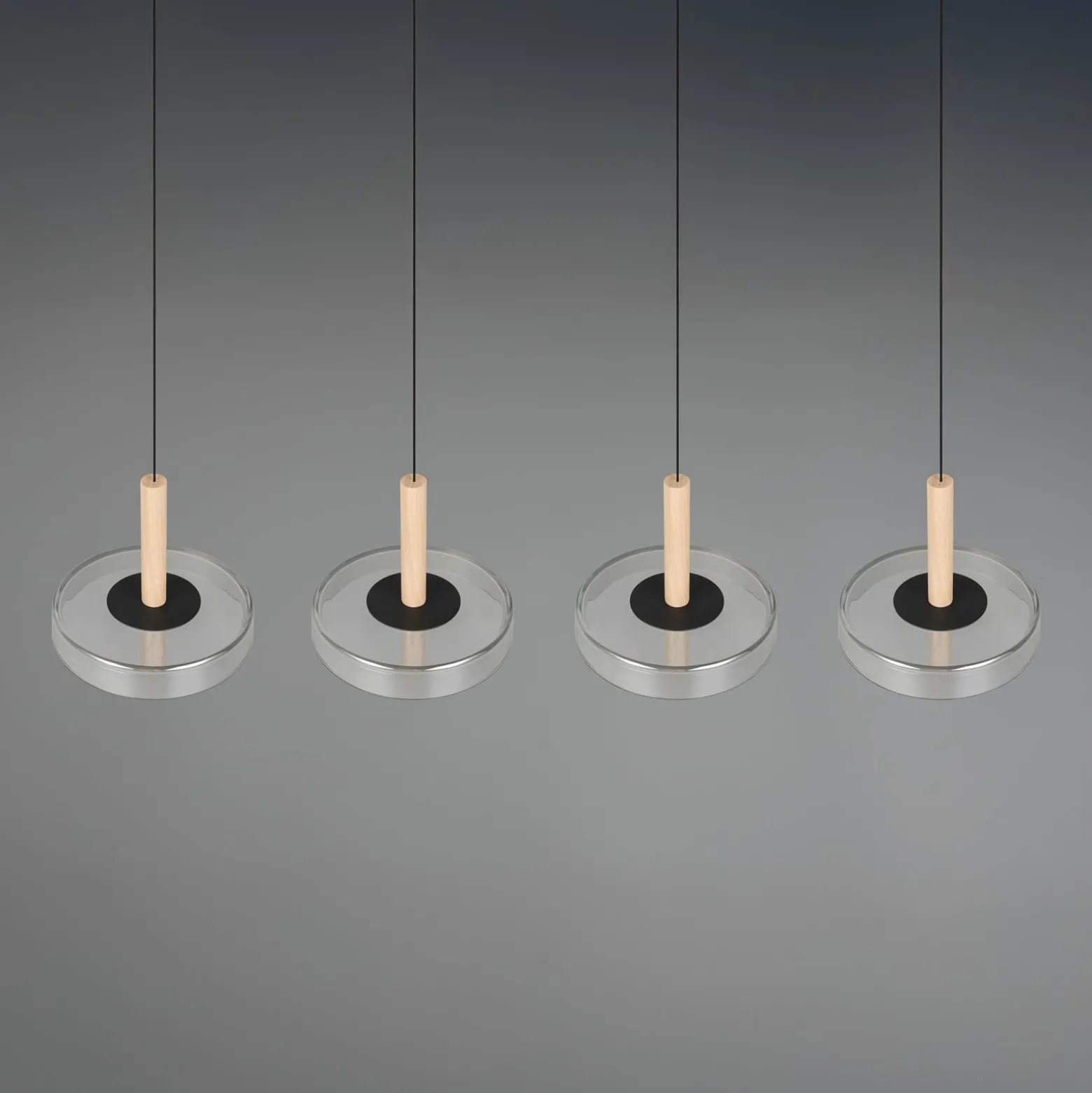 LED-Hängelampe Celeste chrom/holz 115 cm 4-flg. Glas dimmbar