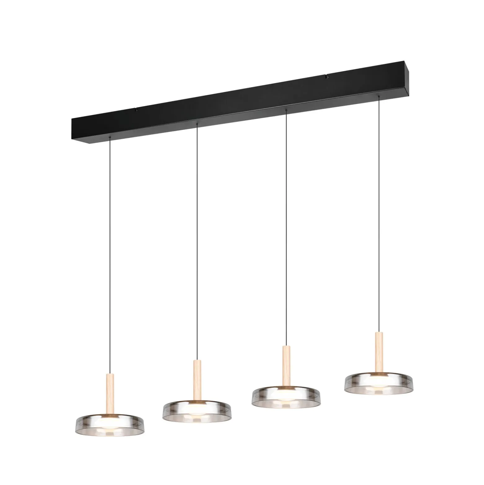 LED-Hängelampe Celeste chrom/holz 115 cm 4-flg. Glas dimmbar