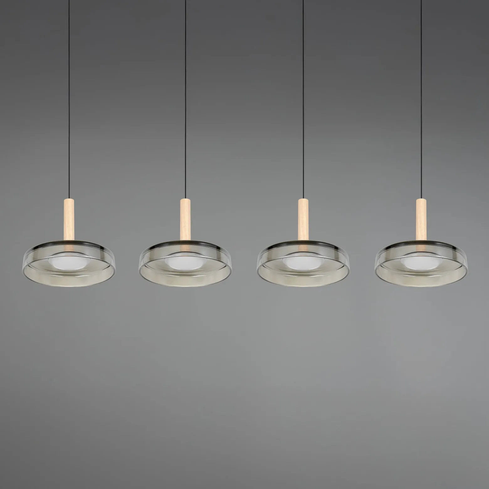 LED-Hängelampe Celeste chrom/holz 115 cm 4-flg. Glas dimmbar