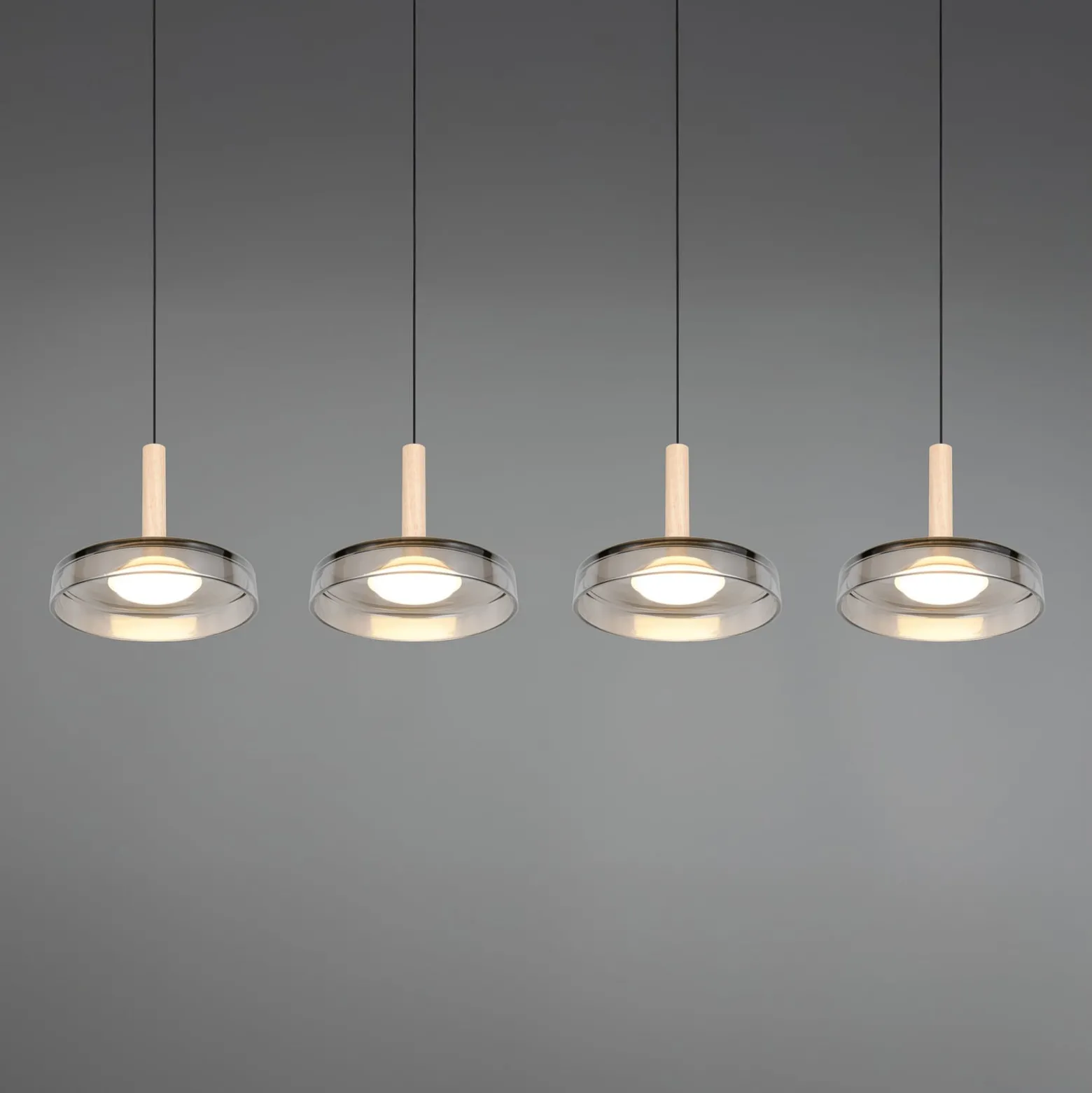 LED-Hängelampe Celeste chrom/holz 115 cm 4-flg. Glas dimmbar