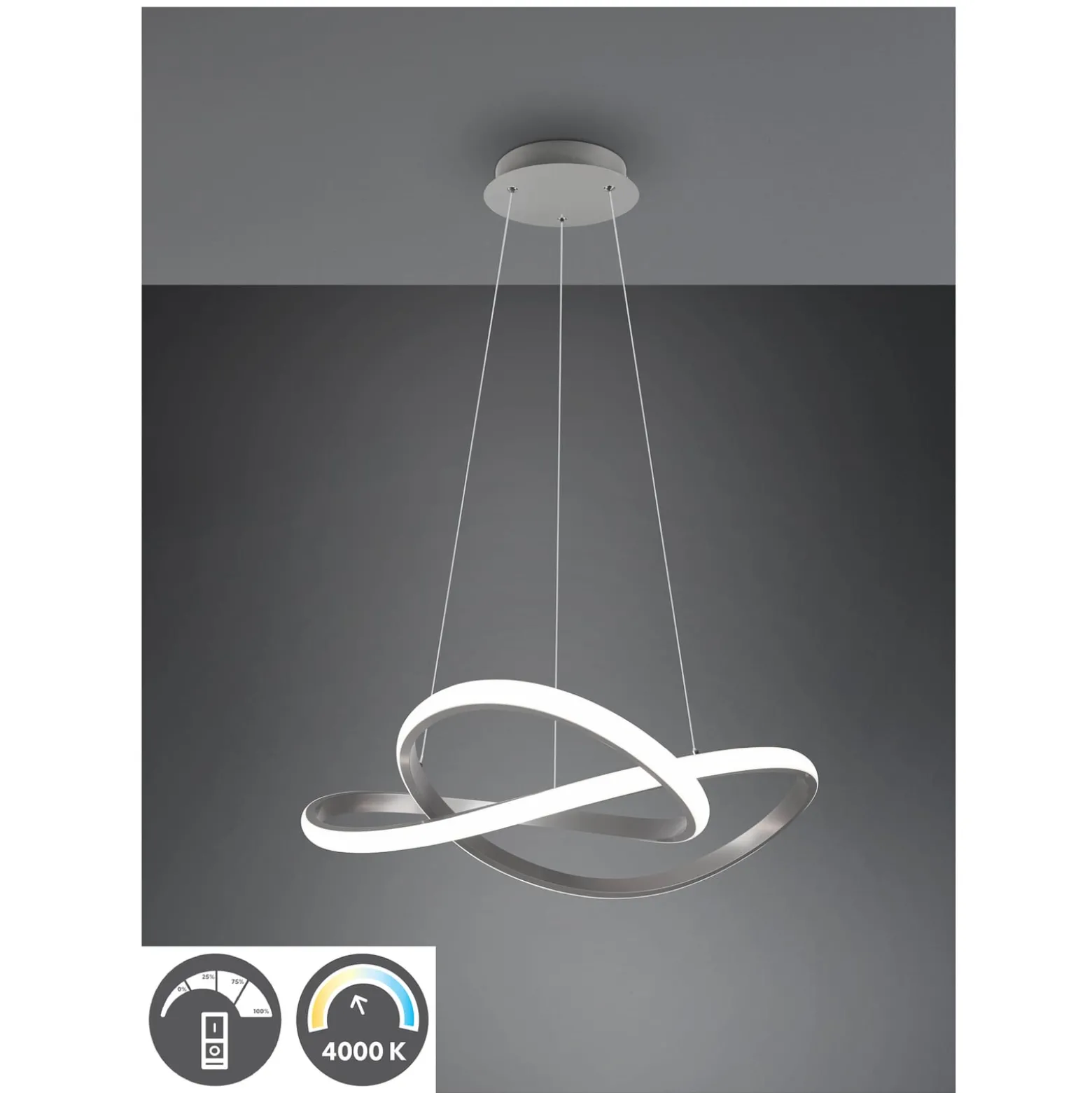 LED-Hängelampe Course, nickel matt, 4.000 K, Ø 60 cm, Metall