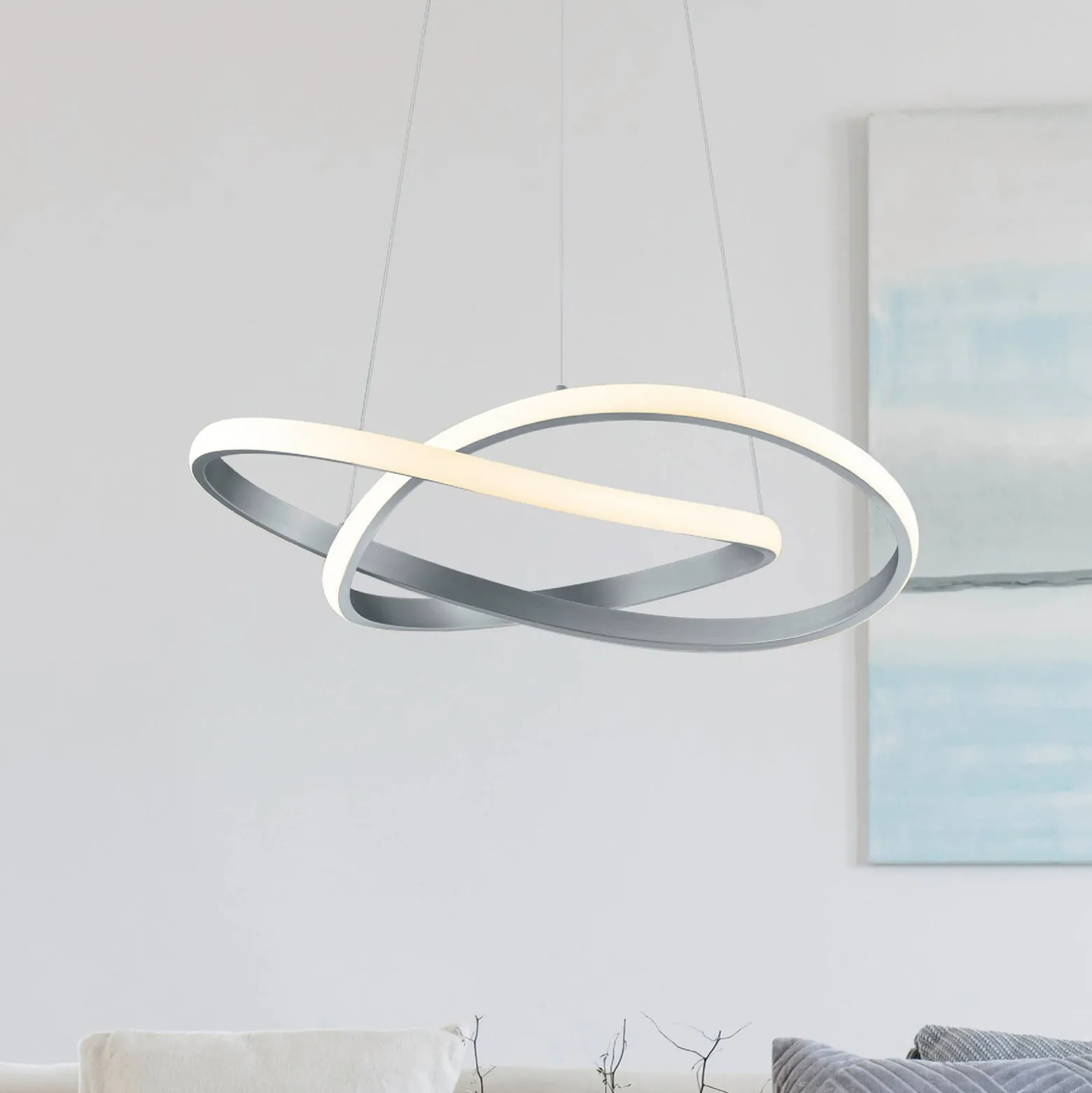 LED-Hängelampe Course, nickel matt, 3.000 K, Ø 60 cm, Metall