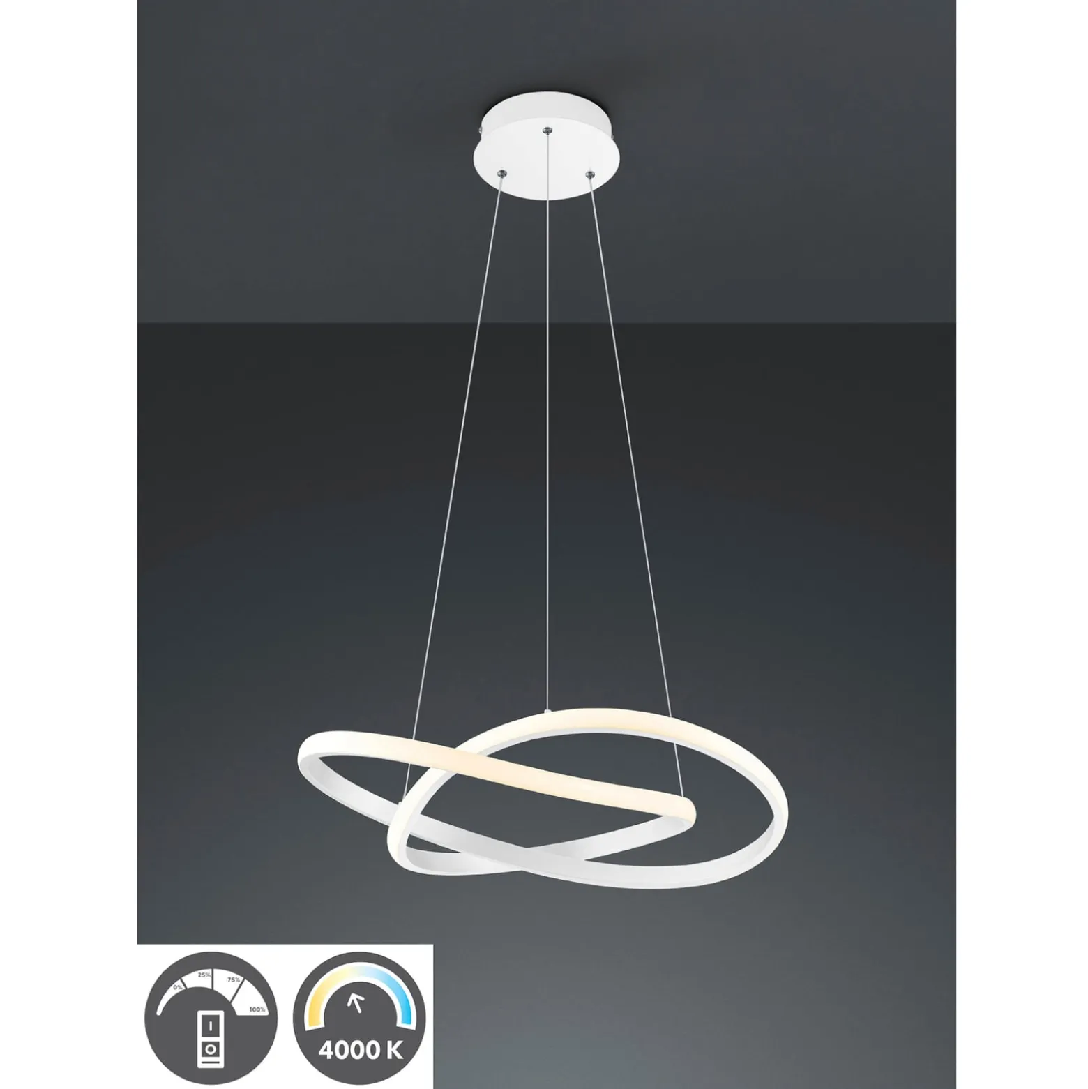 LED-Hängelampe Course, weiß matt, 4.000 K, Ø 60 cm, Metall