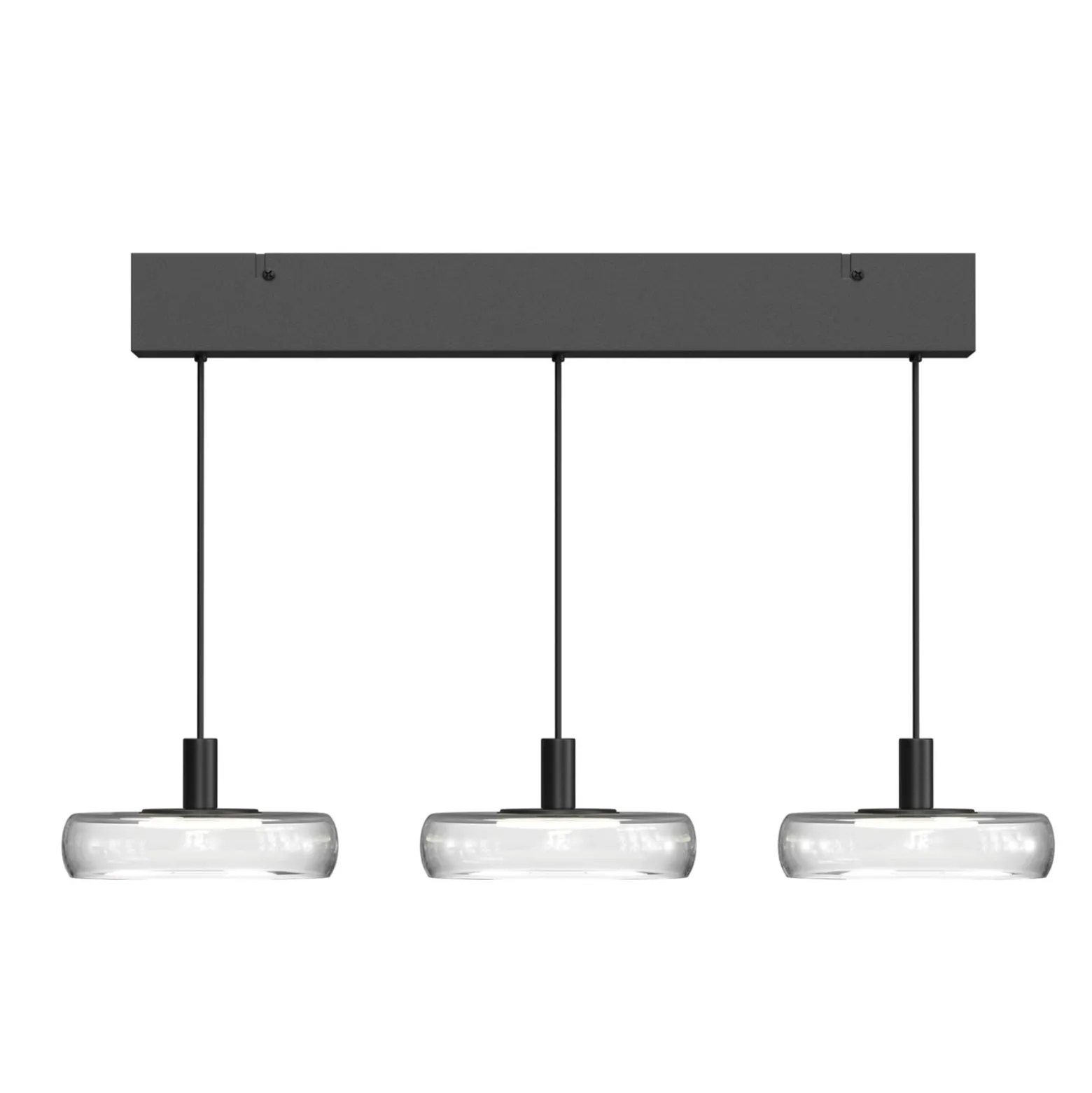 LED-Hängelampe FLOAT, klar/schwarz, 3-flg. 68 cm Glas/Metall