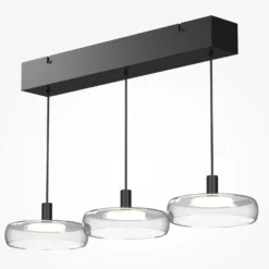 LED-Hängelampe FLOAT, klar/schwarz, 3-flg. 68 cm Glas/Metall