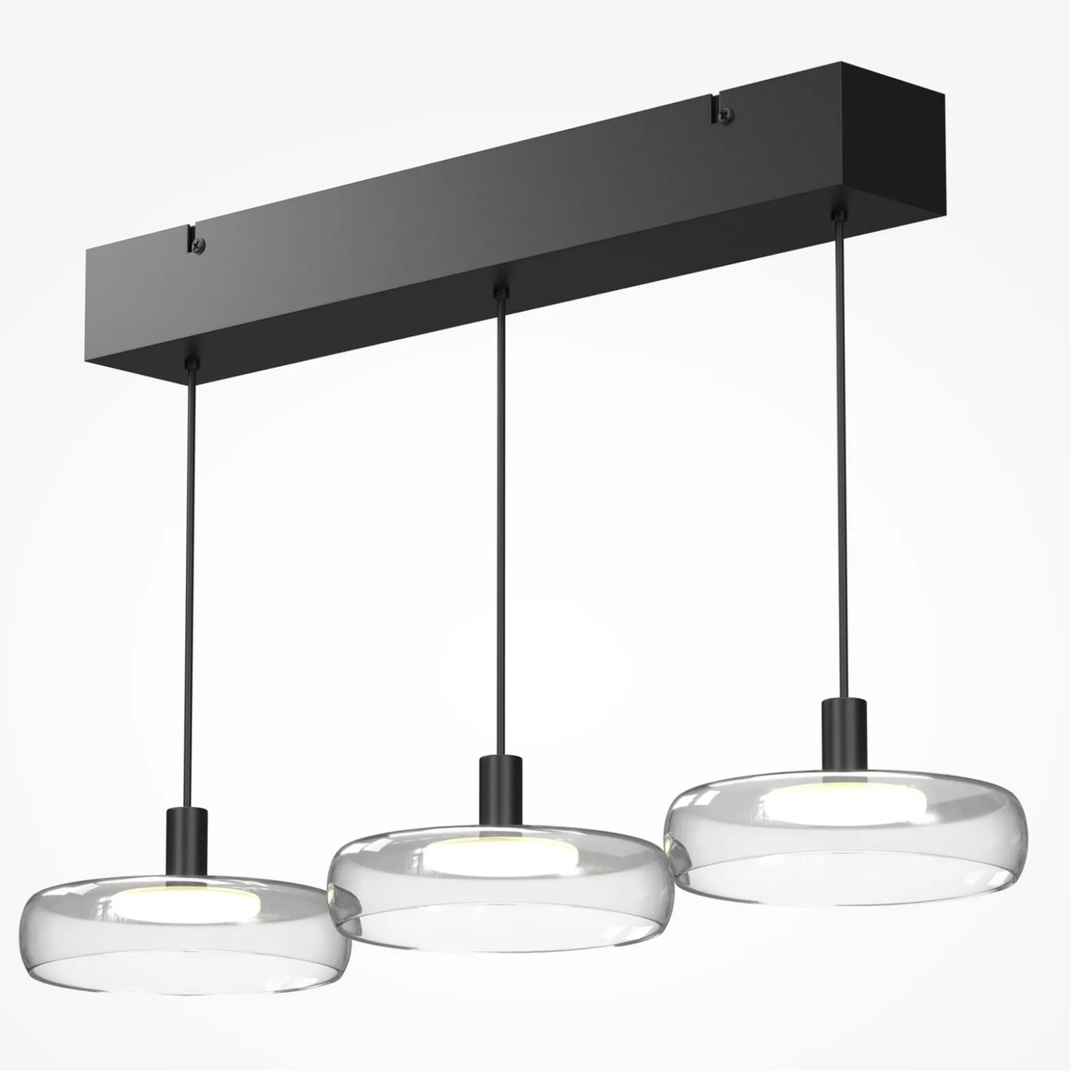 LED-Hängelampe FLOAT, klar/schwarz, 3-flg. 68 cm Glas/Metall